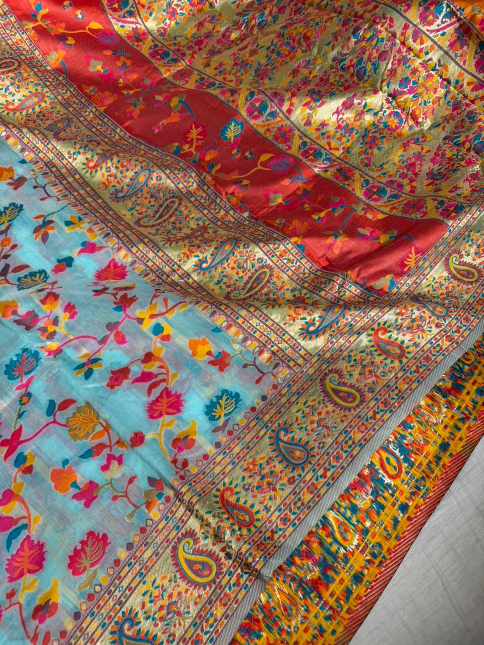 Baby Blue Irresistible Pashmina Weave Soft Cotton Silk Saree - Image 3