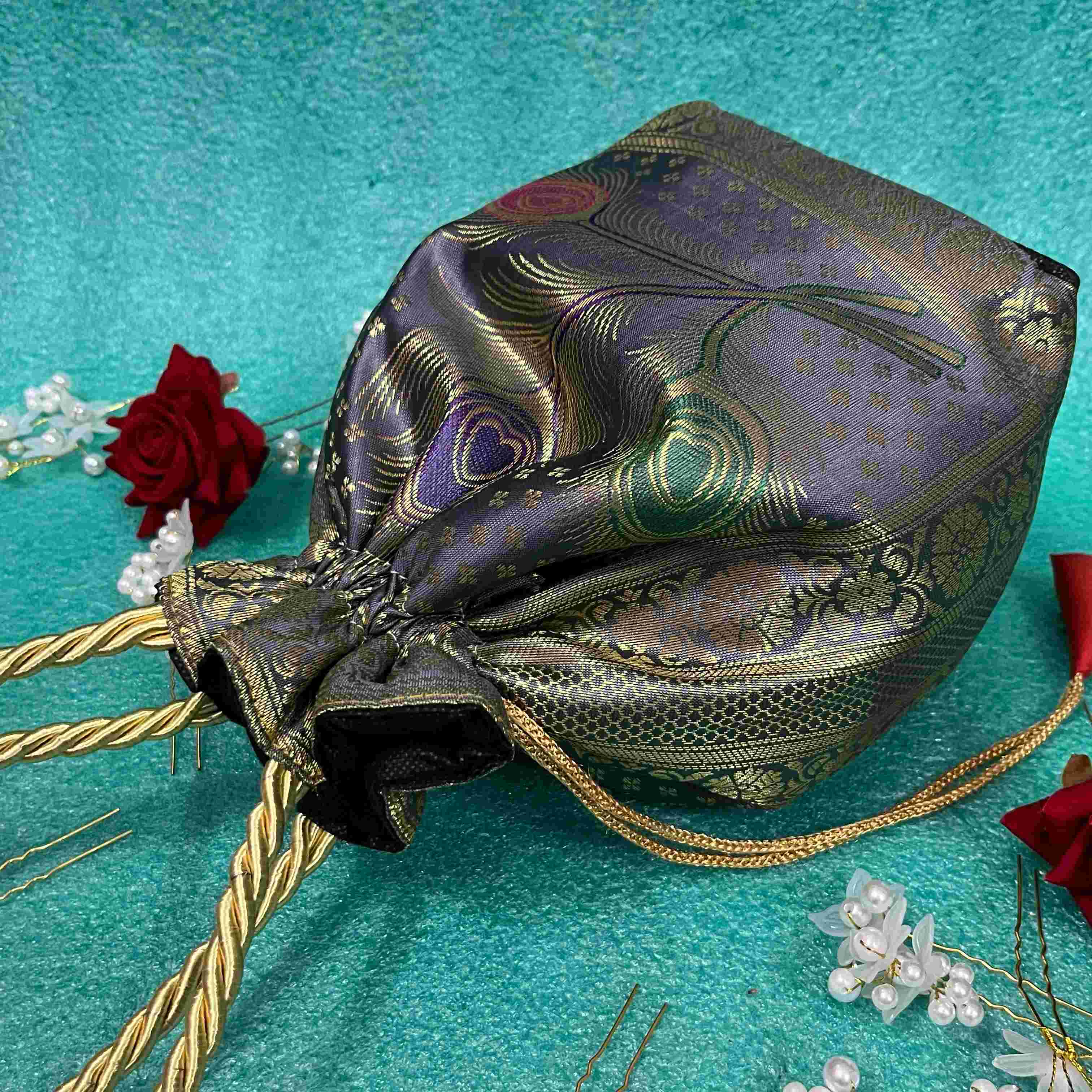 Gray Elegance Banarasi Potli Bags - Image 3