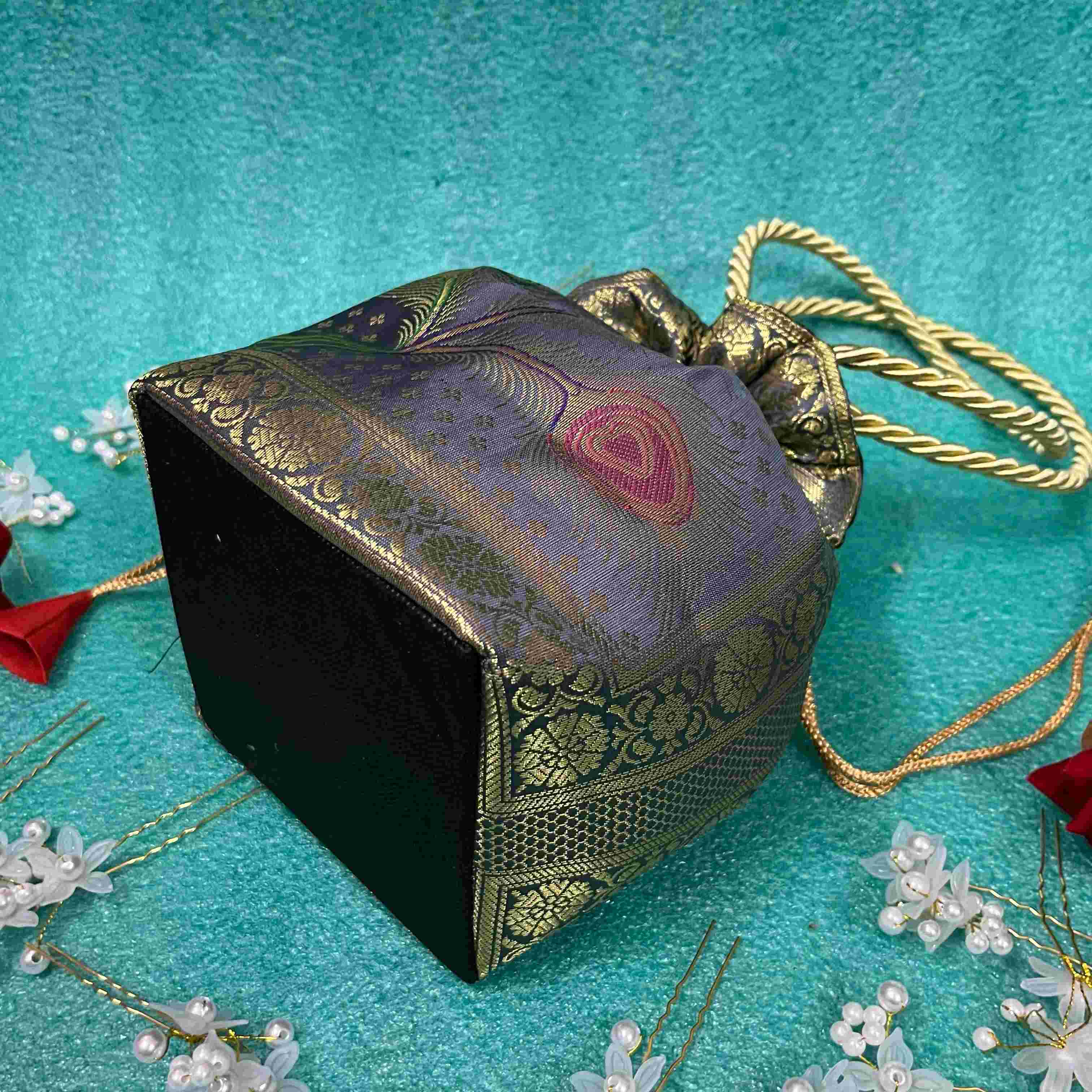 Gray Elegance Banarasi Potli Bags - Image 4