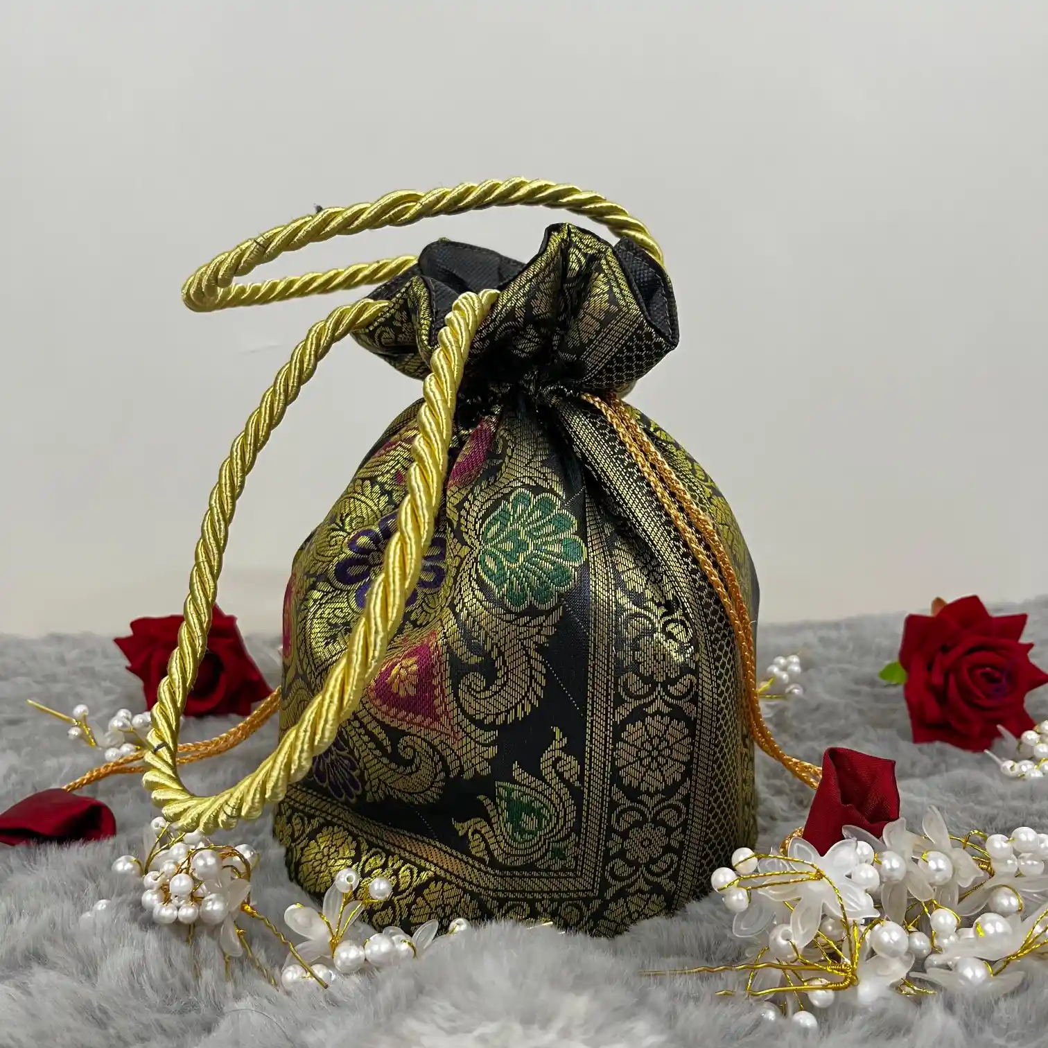 Black Shade Banarasi Potli Bags - Image 4
