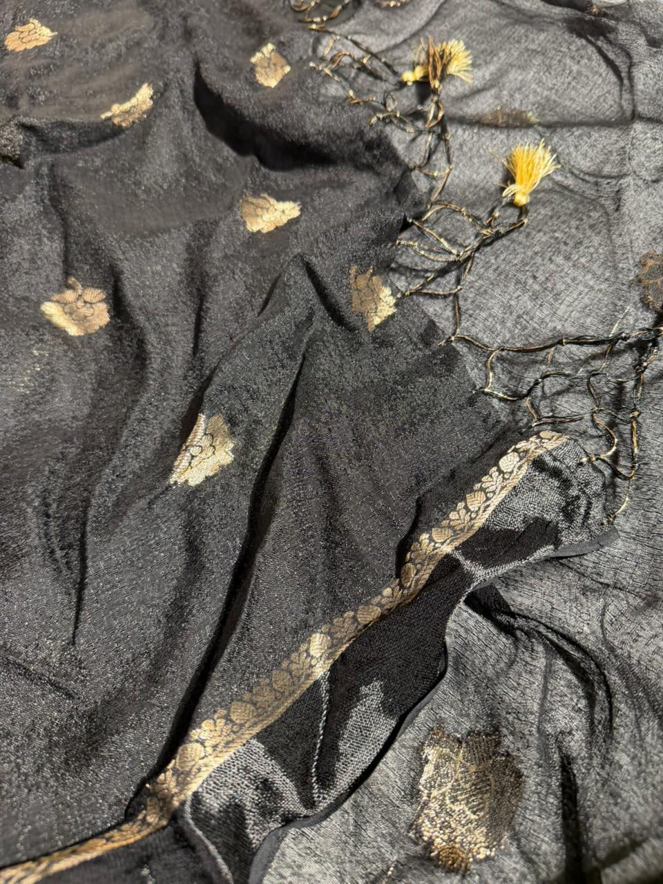 Black Viscose Georgette Silk Traditional Buta Banarasi Saree - Image 2