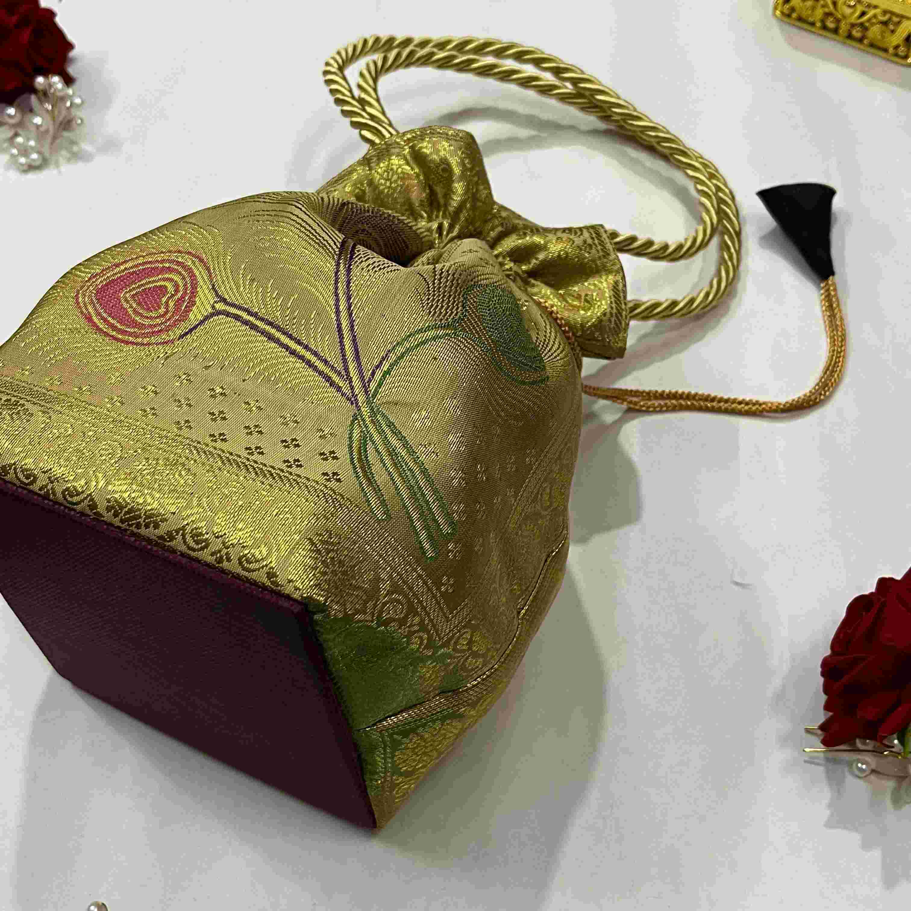Cream Elegance Banarasi Potali Bags - Image 3