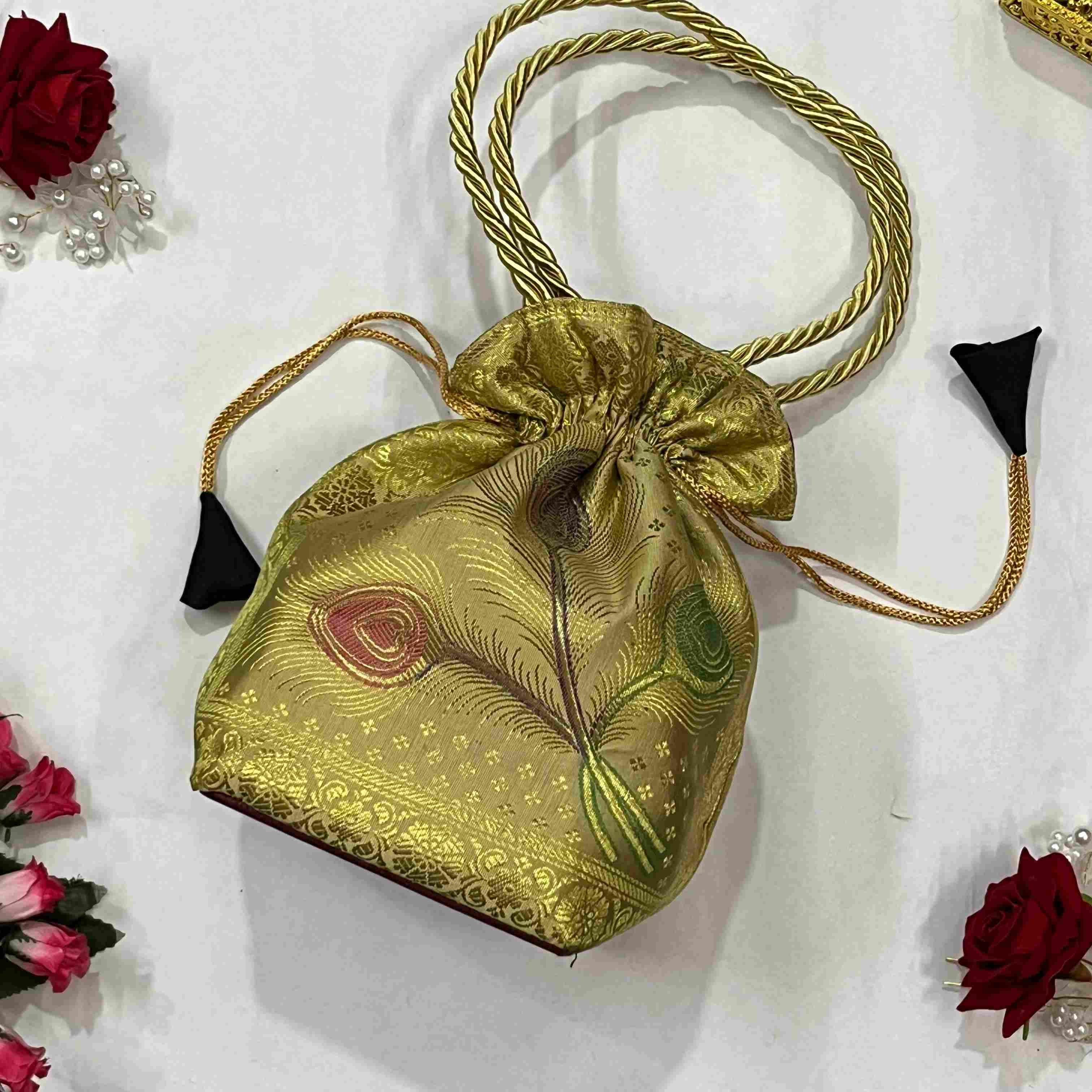 Cream Elegance Banarasi Potali Bags - Image 4