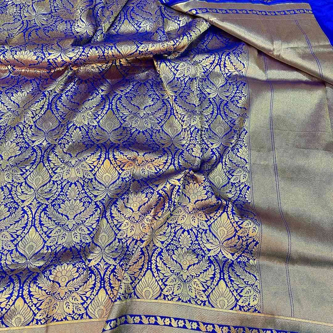 JANHVI KAPOOR INSPIRED PURE KATAN SILK ROYAL BLUE SAREE - Image 3