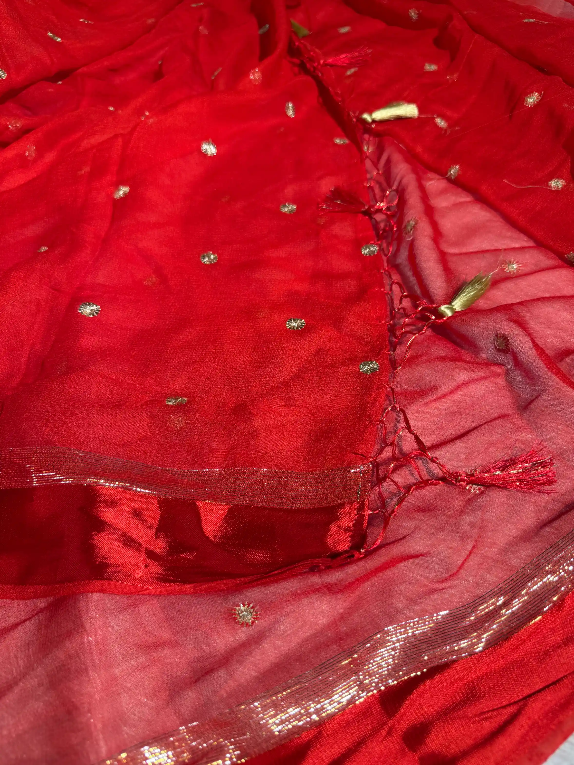 Bridal Red Viscose Georgette Silk Embroidered Saree - Image 2