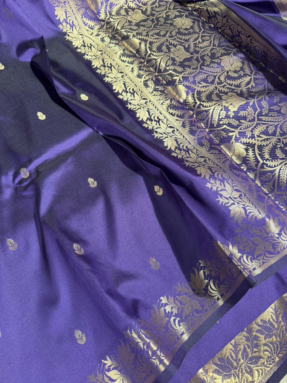 Bright Purple Semi Katan Silk Contemporary Weave Banarasi Saree - Image 2