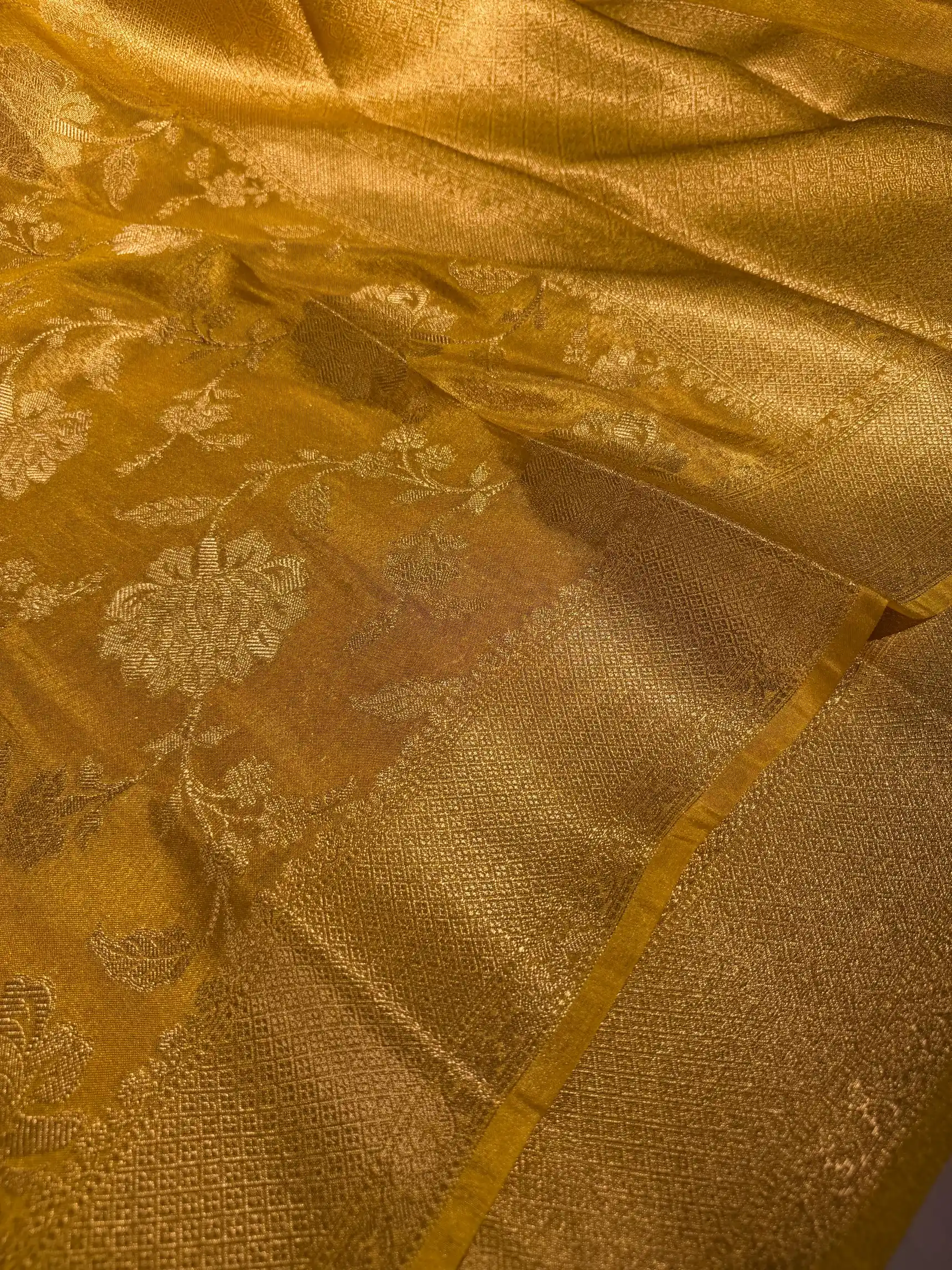 Bright Yellow Breathable Tissue Silk Banarasi Saree - Image 2