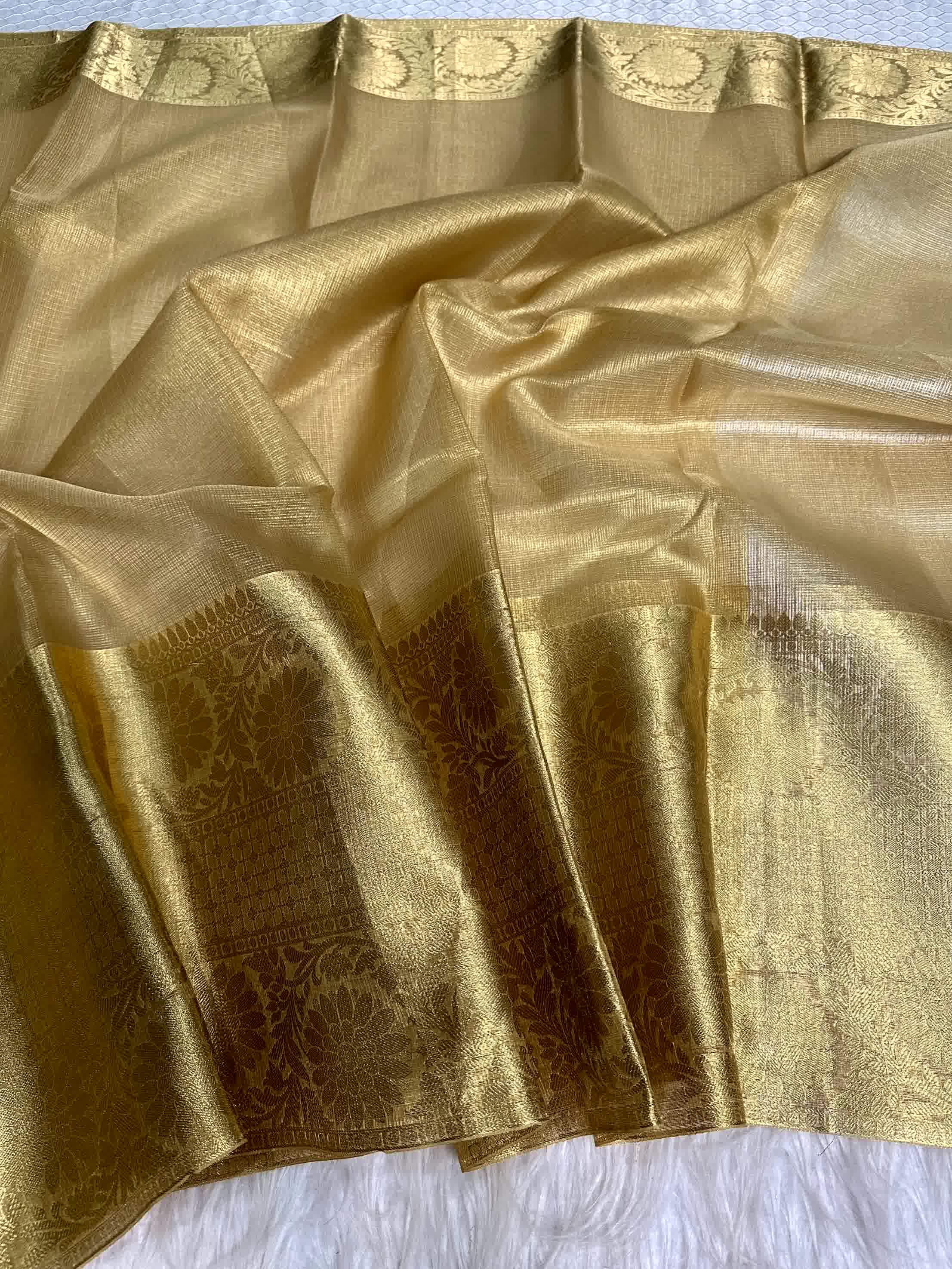 Golden Shade Kota Tissue Silk Banarasi Saree - Image 3