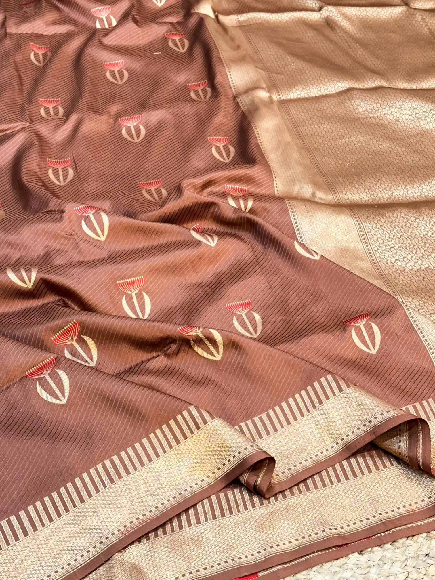 Coffee Brown Iktara Concept Pure Katan Silk Saree - Image 2