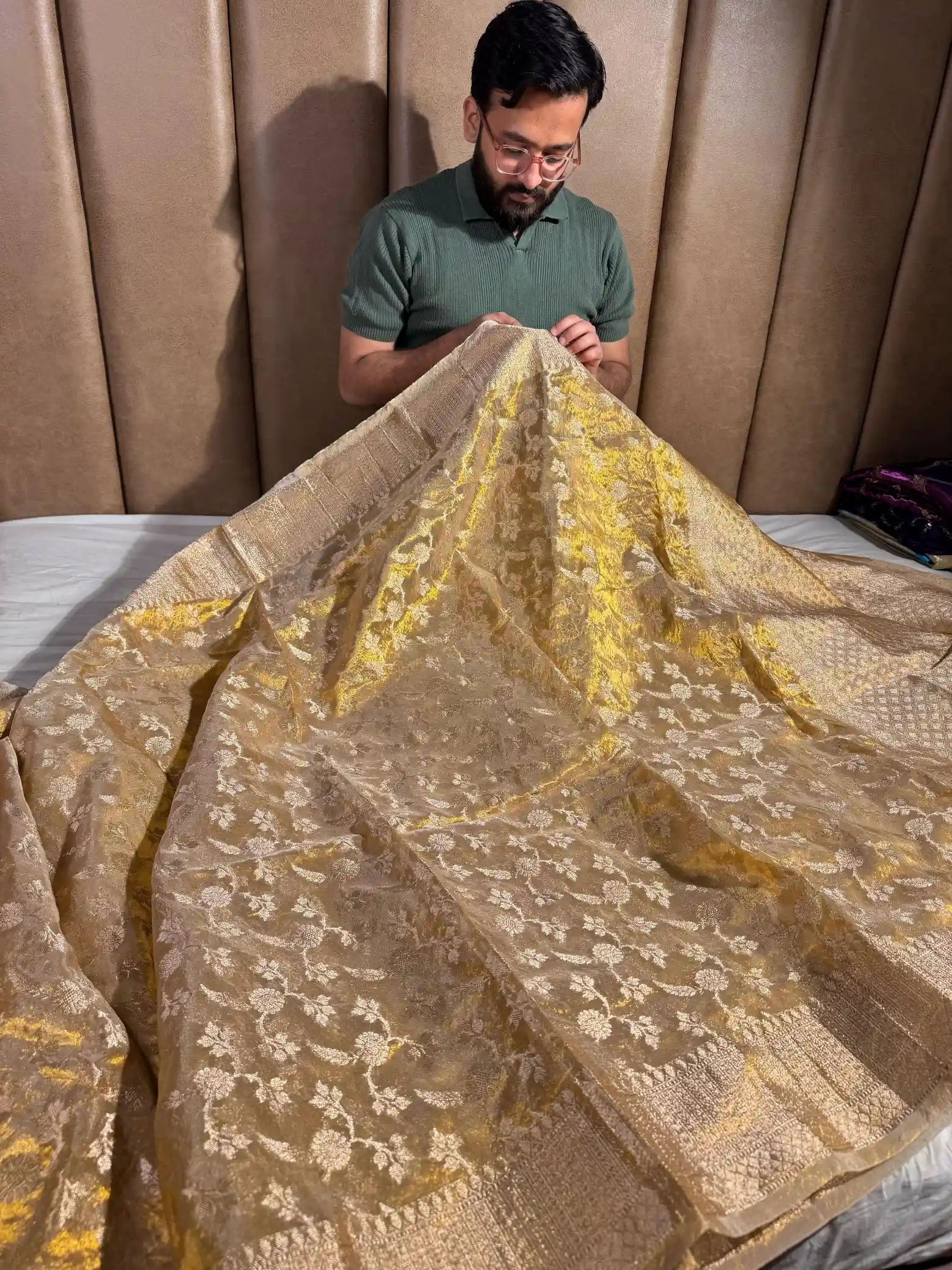 Copper Tissue Silk Saree with rich pallu and blouse - Image 3