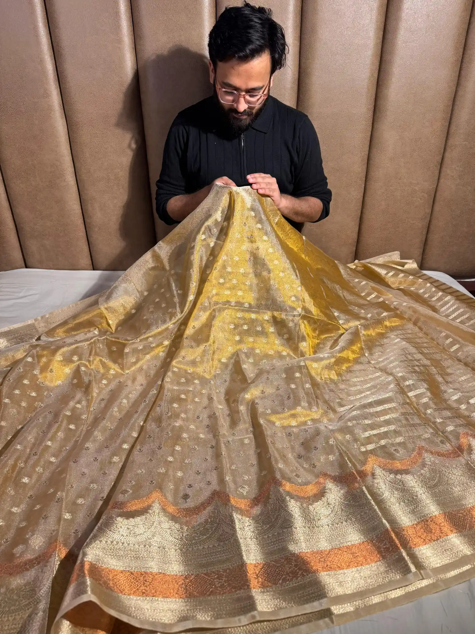 Copper Tissue Silk Buti Work Banarasi Saree