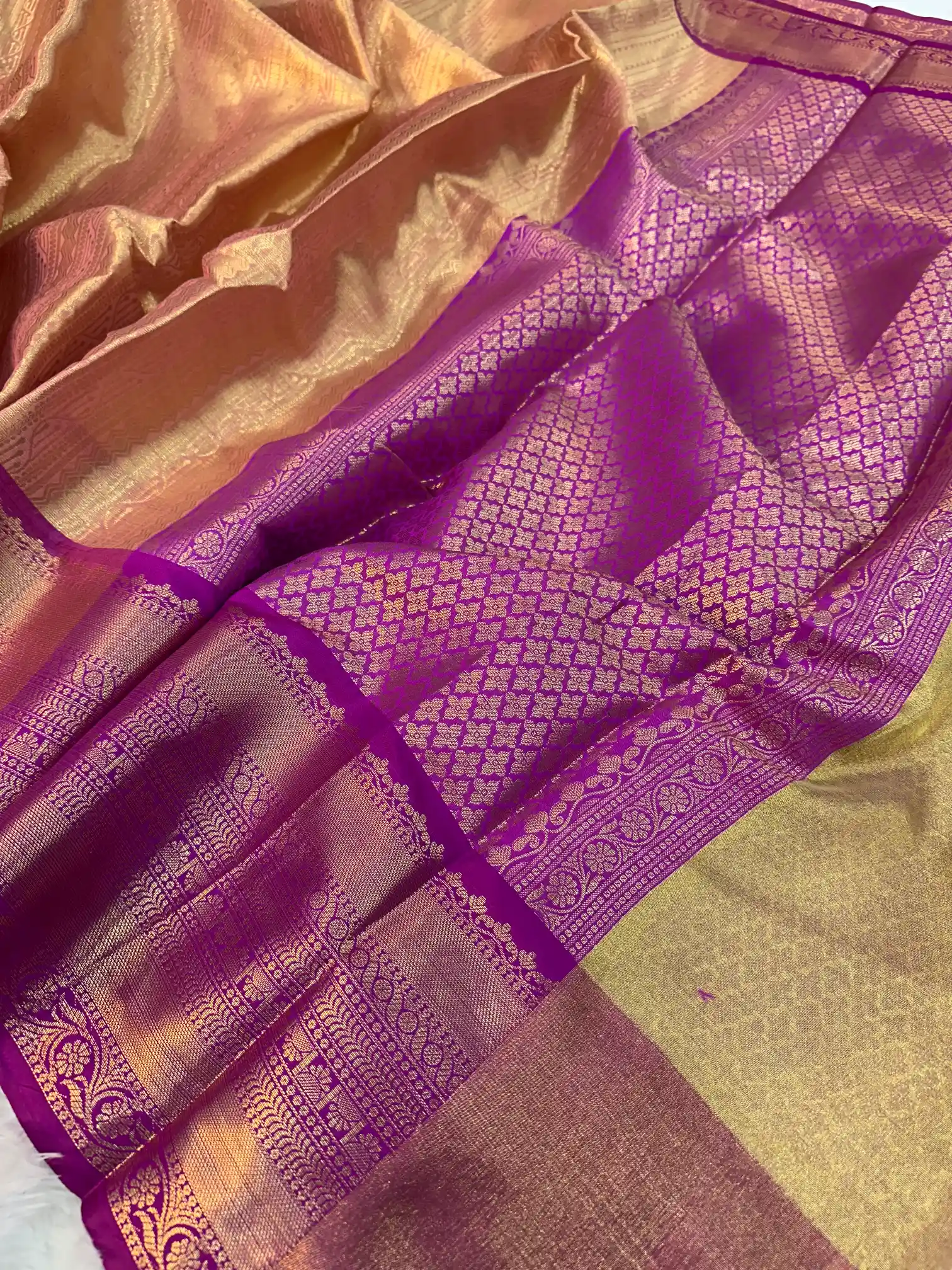 Dark Gold Kanjivaram Brocade Tissue Silk Banarasi Saree - Image 3