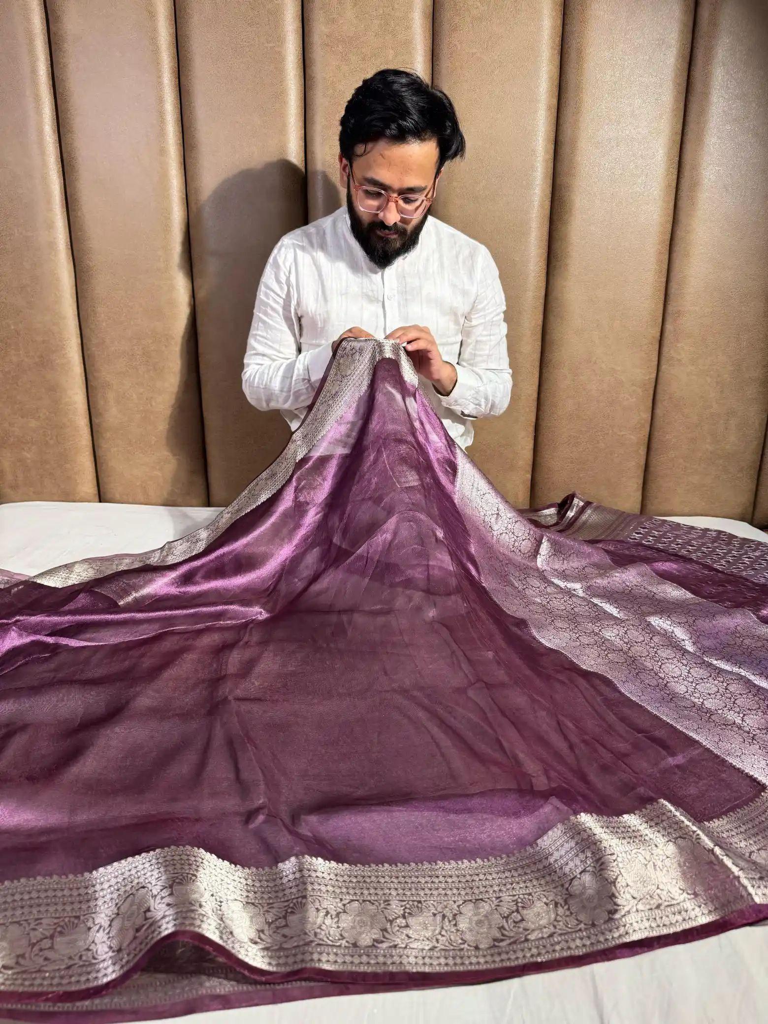 Dark Lavender Pure Tissue Silk Banarasi Saree