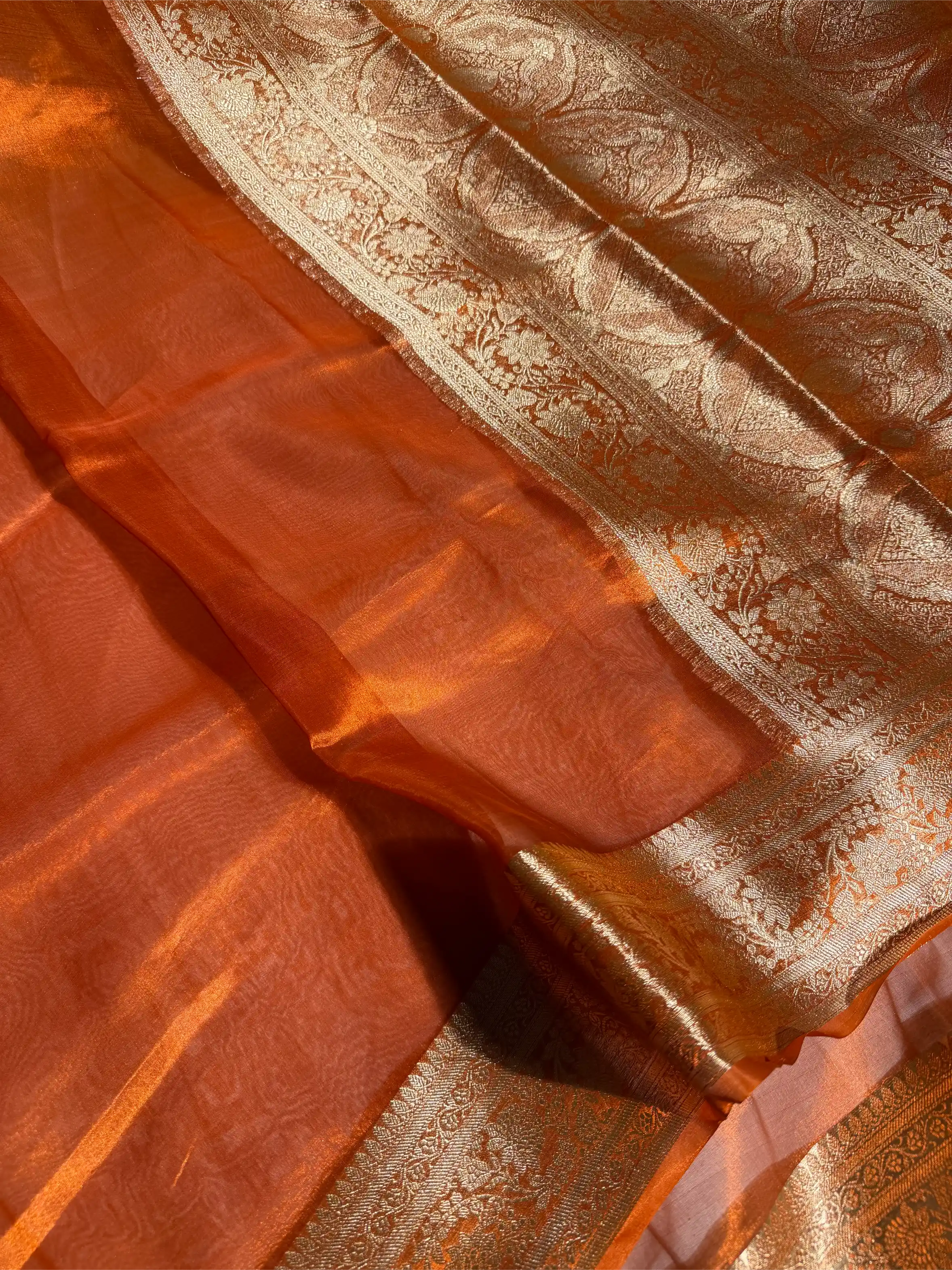 Dark Metallic Orange Pure Tissue Eccentric Banarasi Saree - Image 2