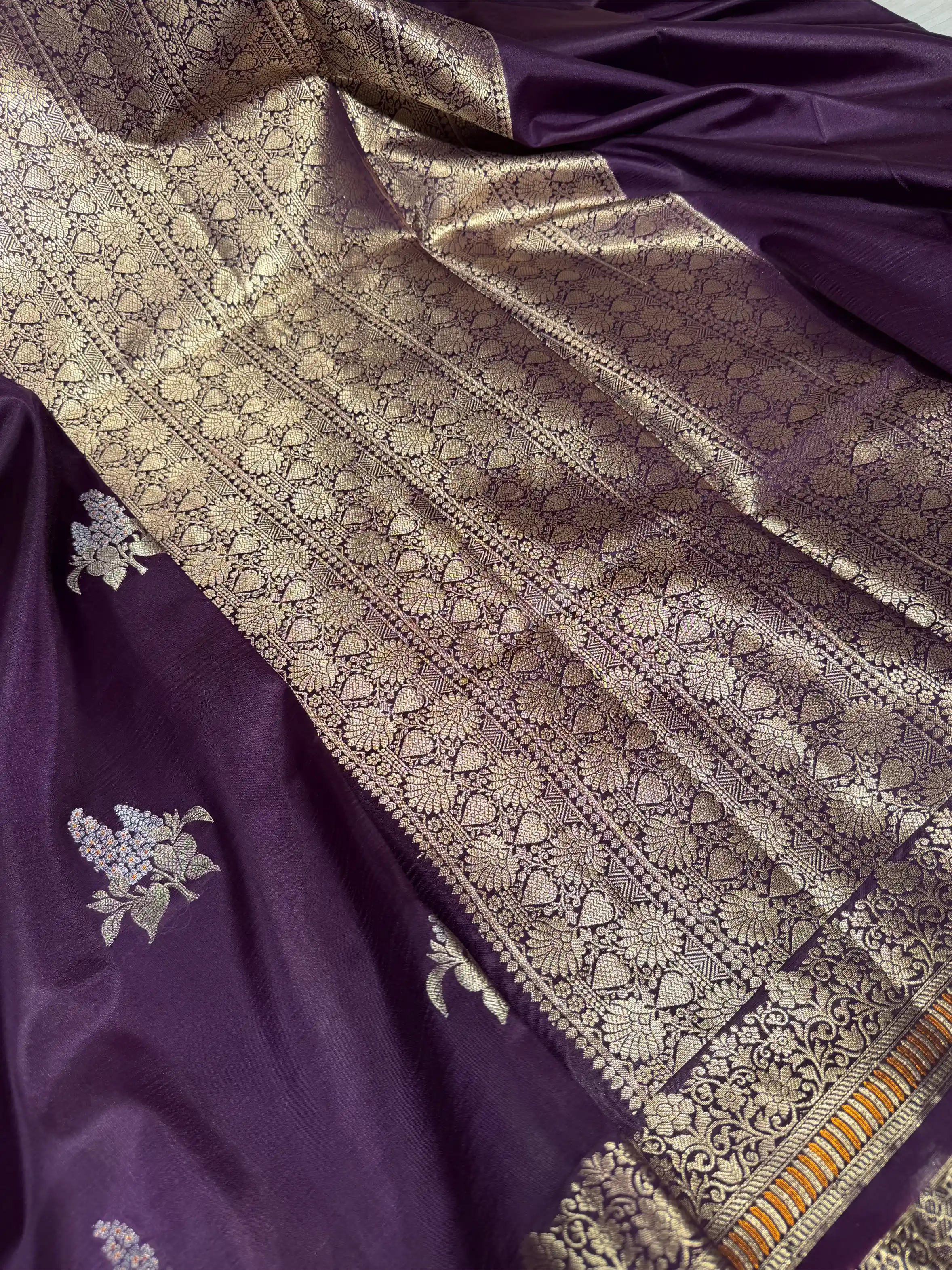 Deep Purple Raw Dupion Silk Traditional Banarasi Saree - Image 2