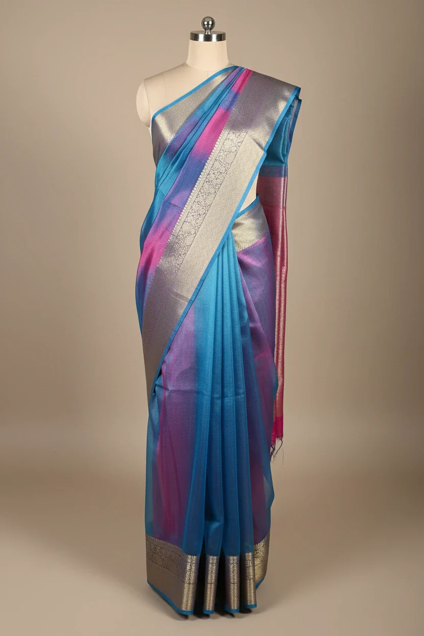 Dhoop Chaon German Blue Soft Tissue Silk Traditional Weave Banarasi Saree