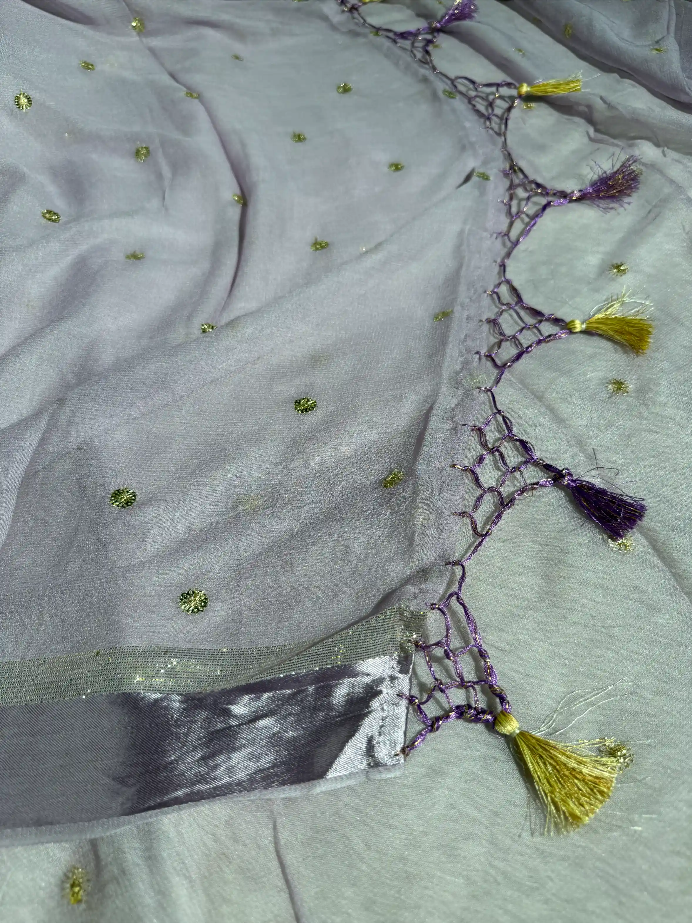 Dusty Lavender Viscose Georgette Silk Embroidered Saree - Image 2