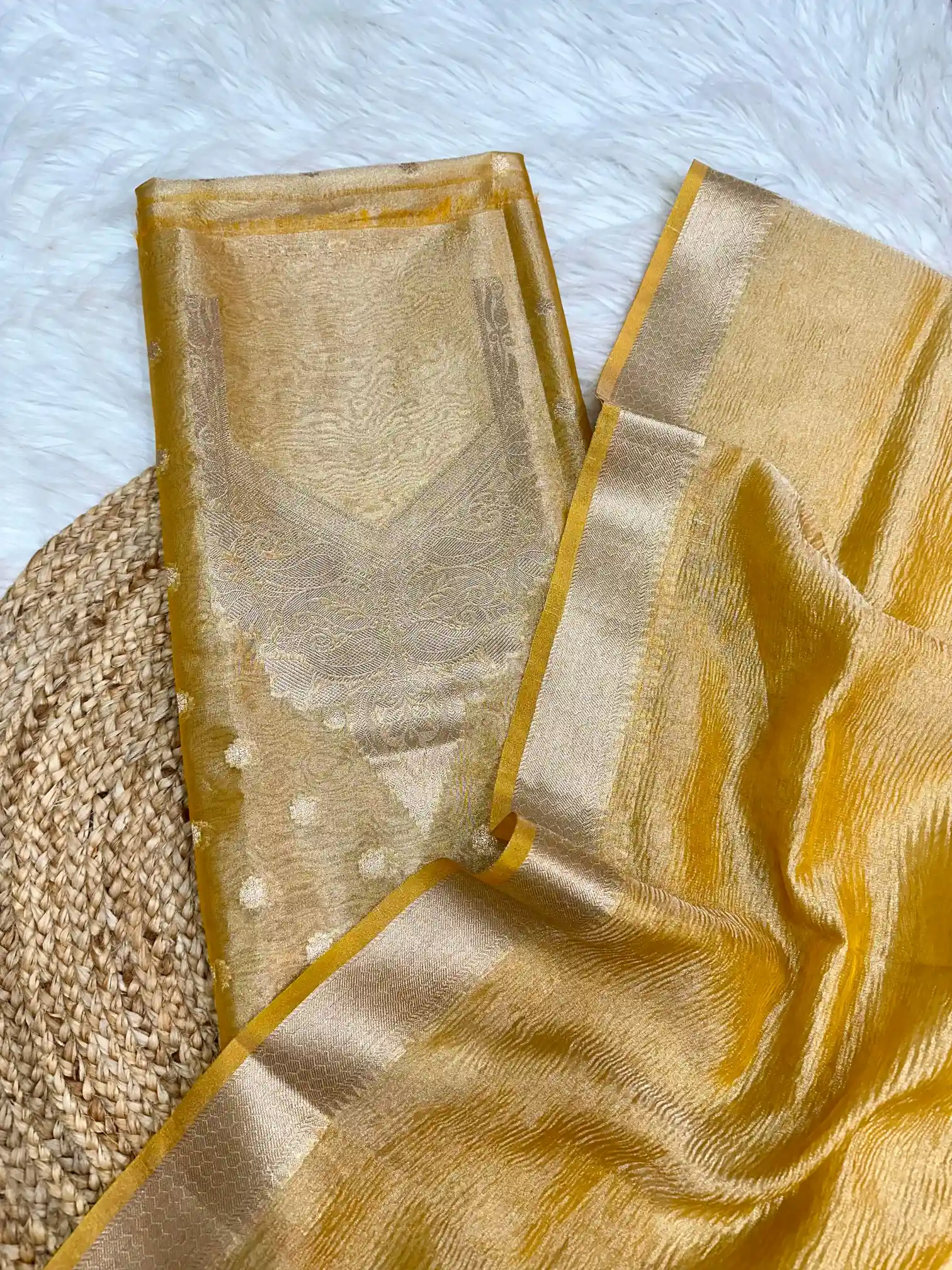 Exclusive Goldish Yellow Tissue Silk Suit - Image 3