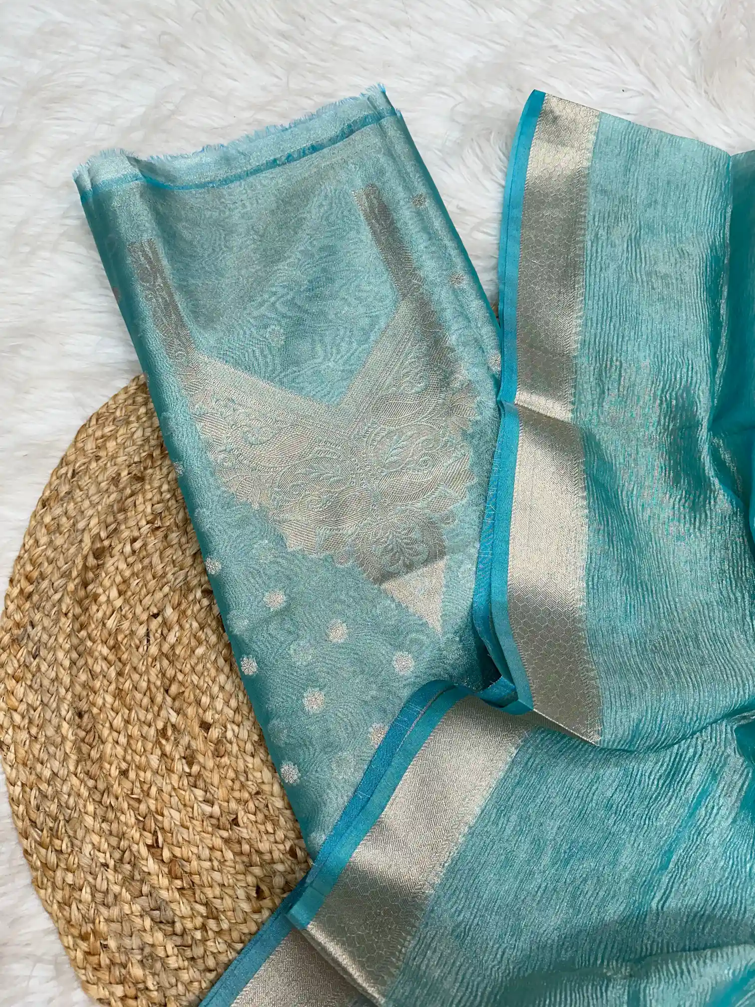 Exclusive Blue Colour Tissue Silk Suit - Image 3