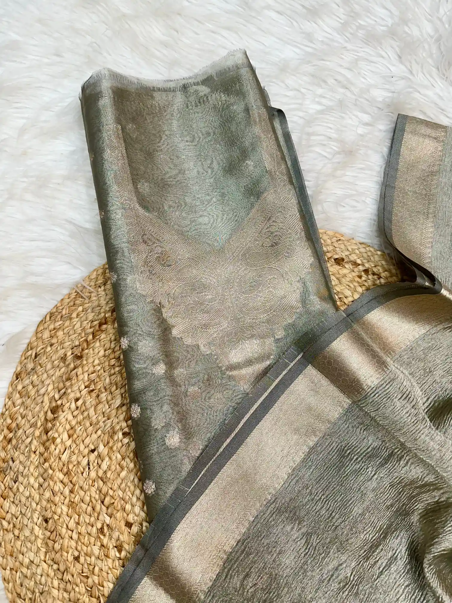 Exclusive Gray Colour Tissue Silk Suit - Image 3