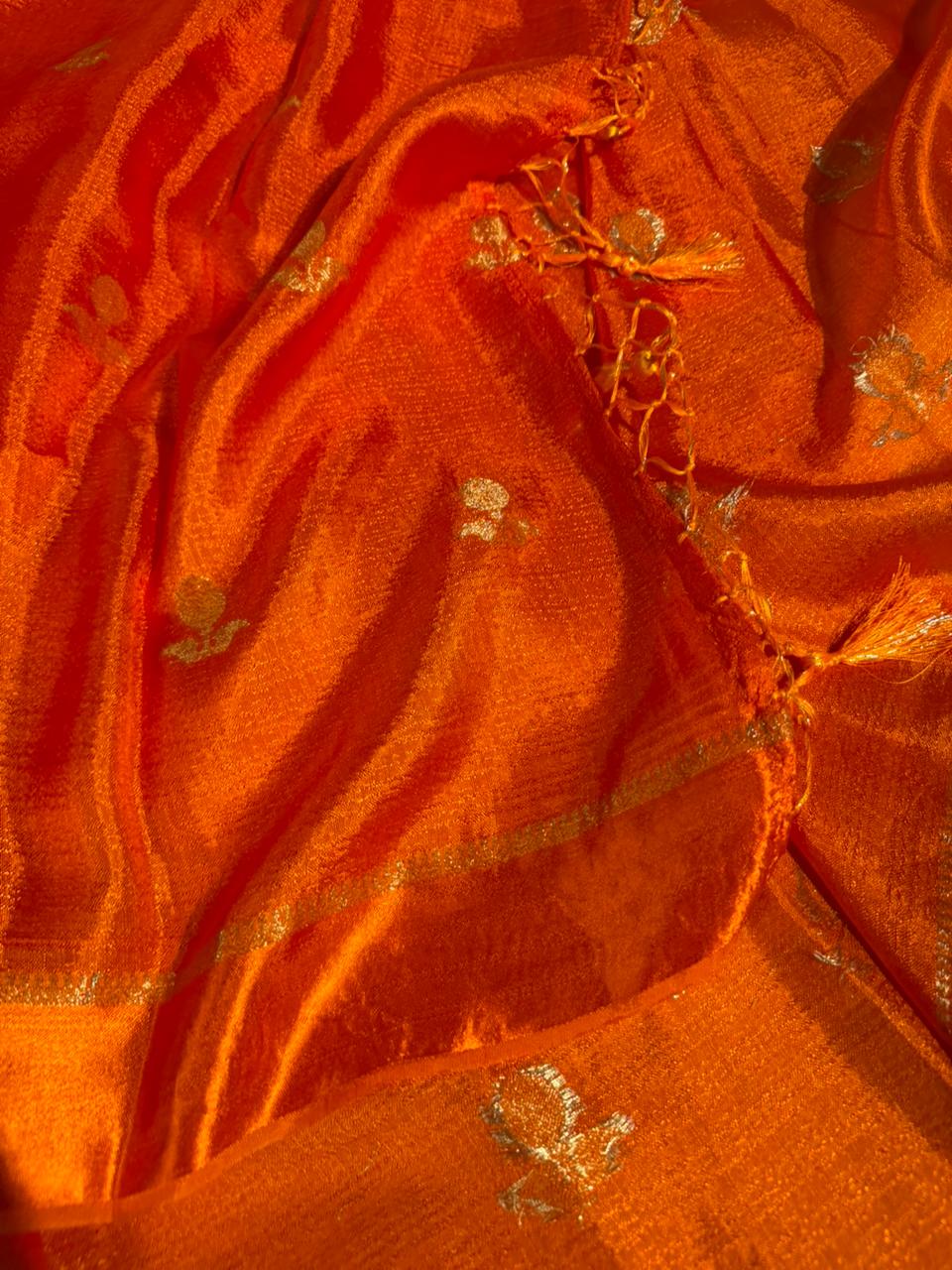 Fanta Orange Extremely Soft Georgette Silk Banarasi Saree - Image 2