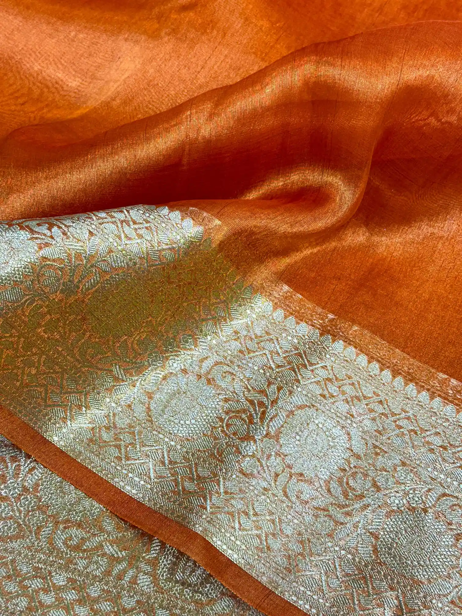 Fanta Orange Pure Tissue Silk Banarasi Saree - Image 3