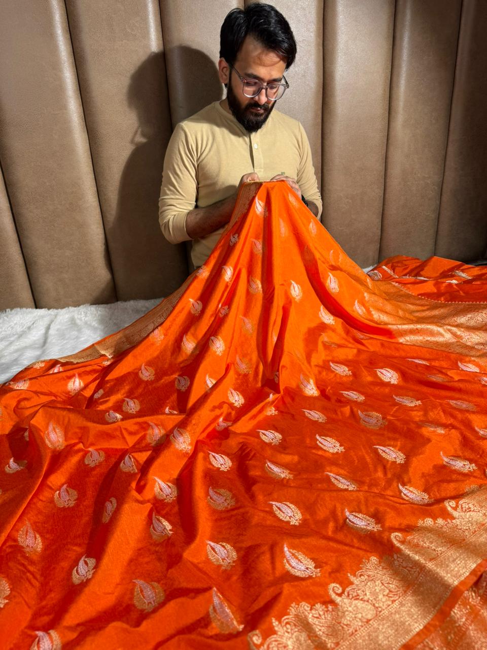 Fanta Orange Shade Warm Silk Traditional Banarasi Saree - Image 3