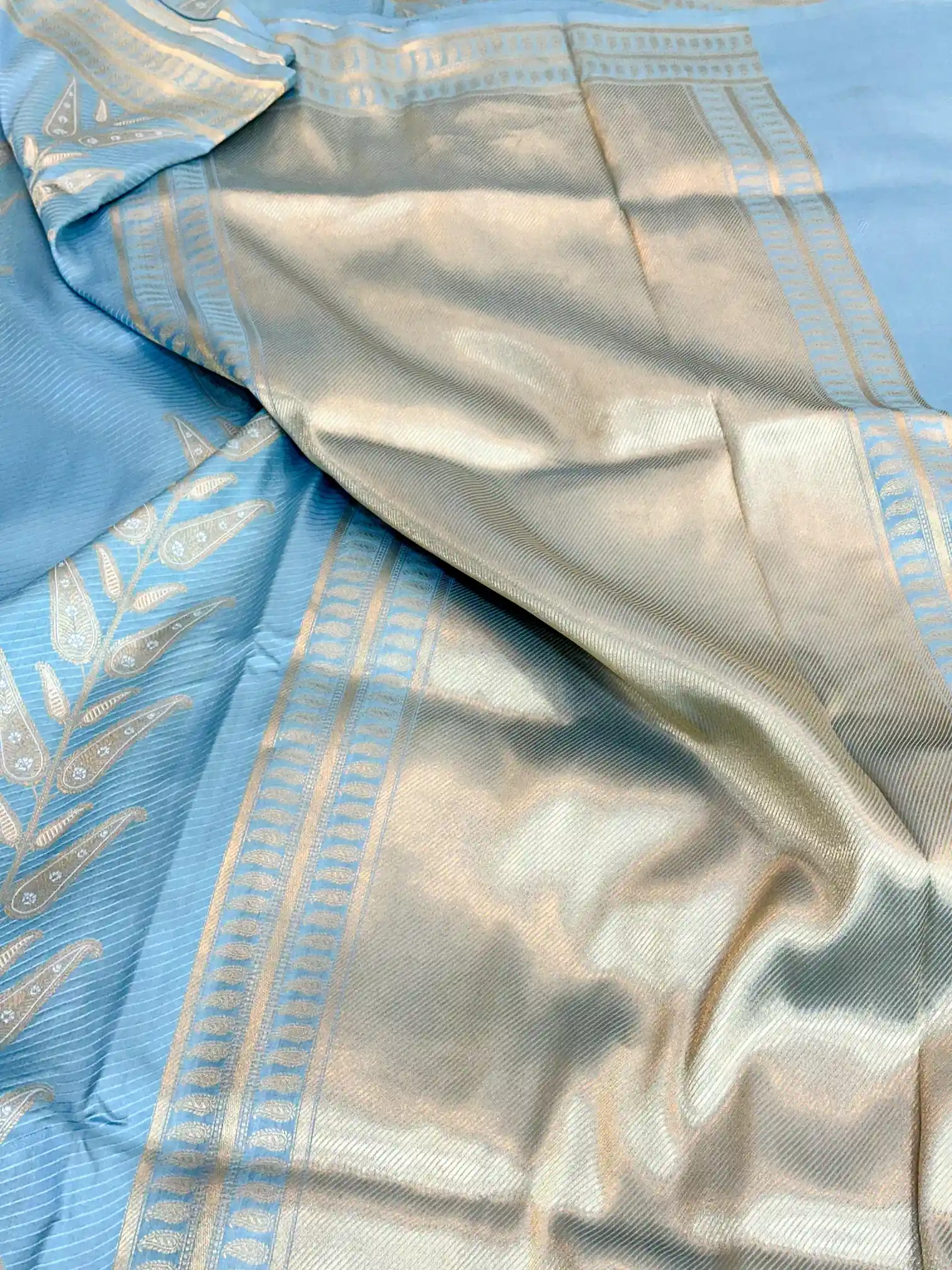 Firozi Pure Katan Silk Banarasi Saree - Image 3