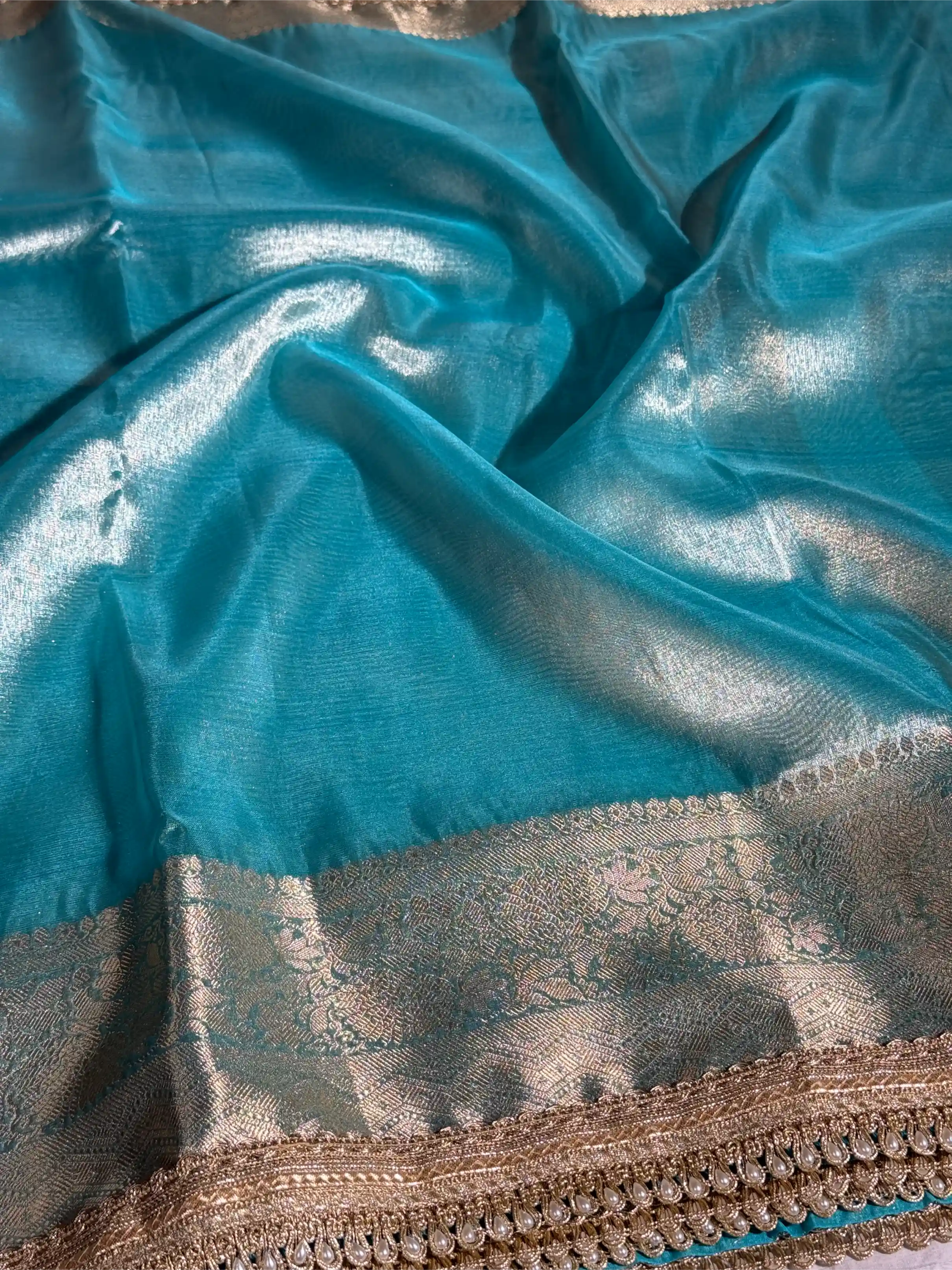 Jahnvi Kapoor Inspired Sea Green Tissue Designer Saree - Image 3