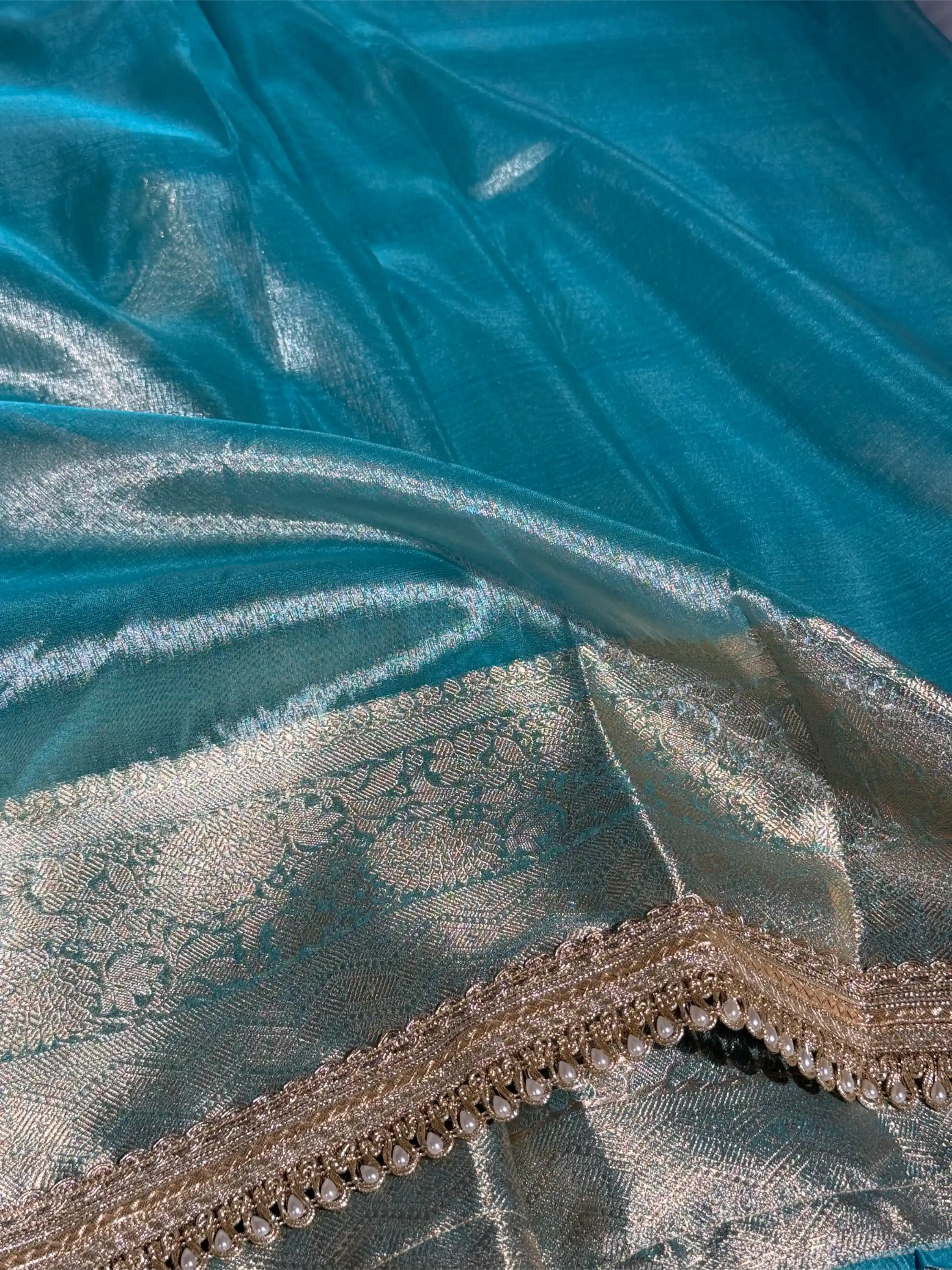Jahnvi Kapoor Inspired Sea Green Tissue Designer Saree - Image 5