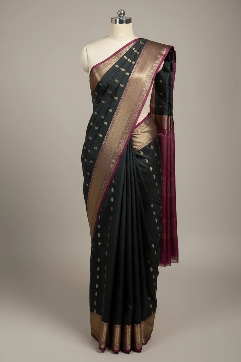 Jet Black Softsilk Contrast Traditional Banarasi Saree