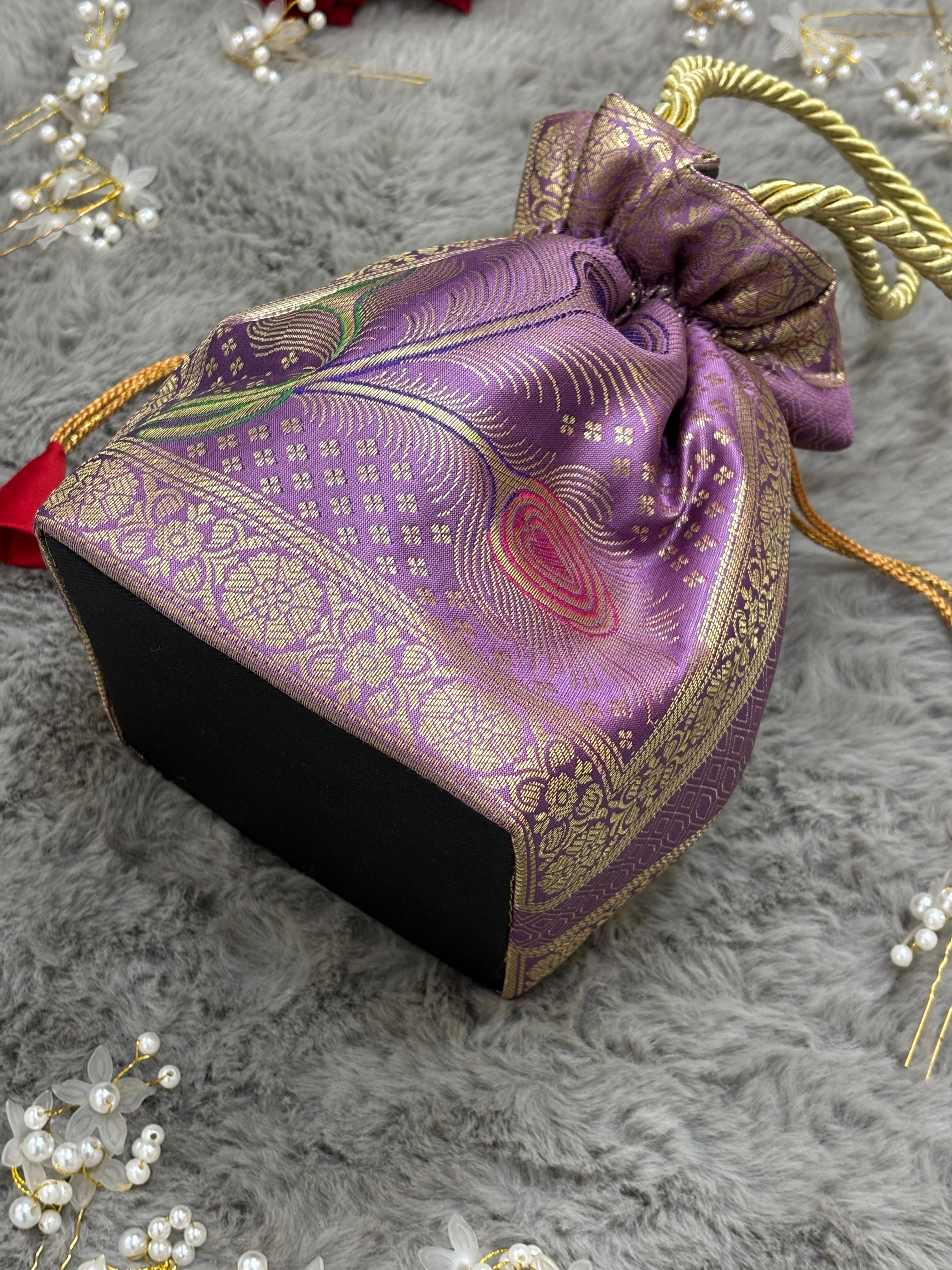 Lavender Shade Banarasi Potli Bags - Image 3