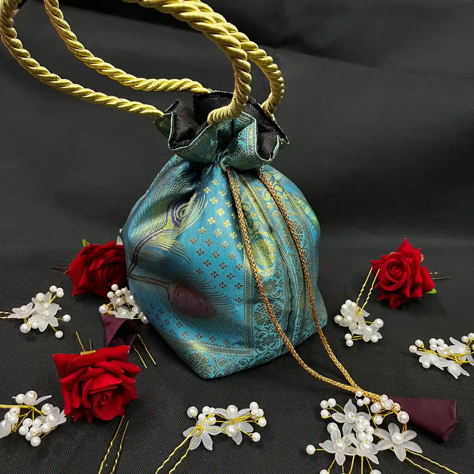 Light Blue Banarasi Potli Bags - Image 2