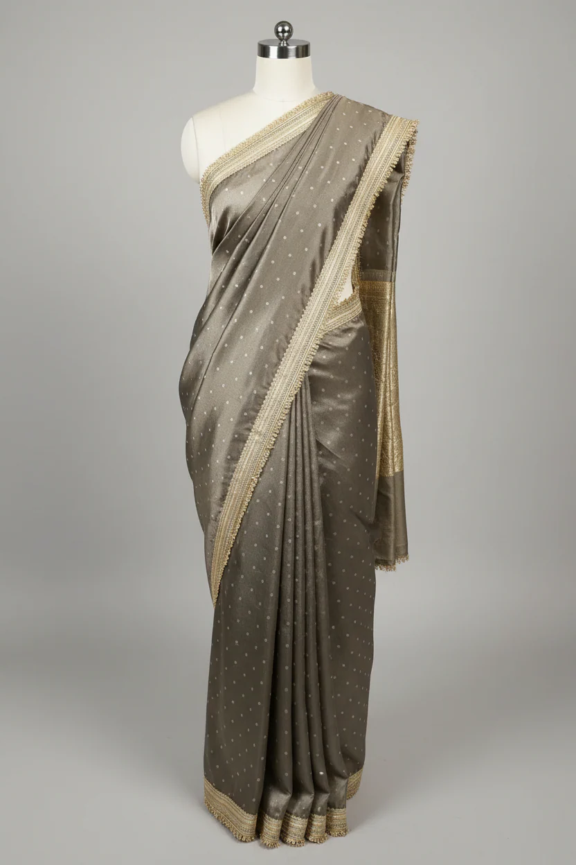 Light Brown Tissue Silk Zari Buti Gota Lace Work Banarasi Saree