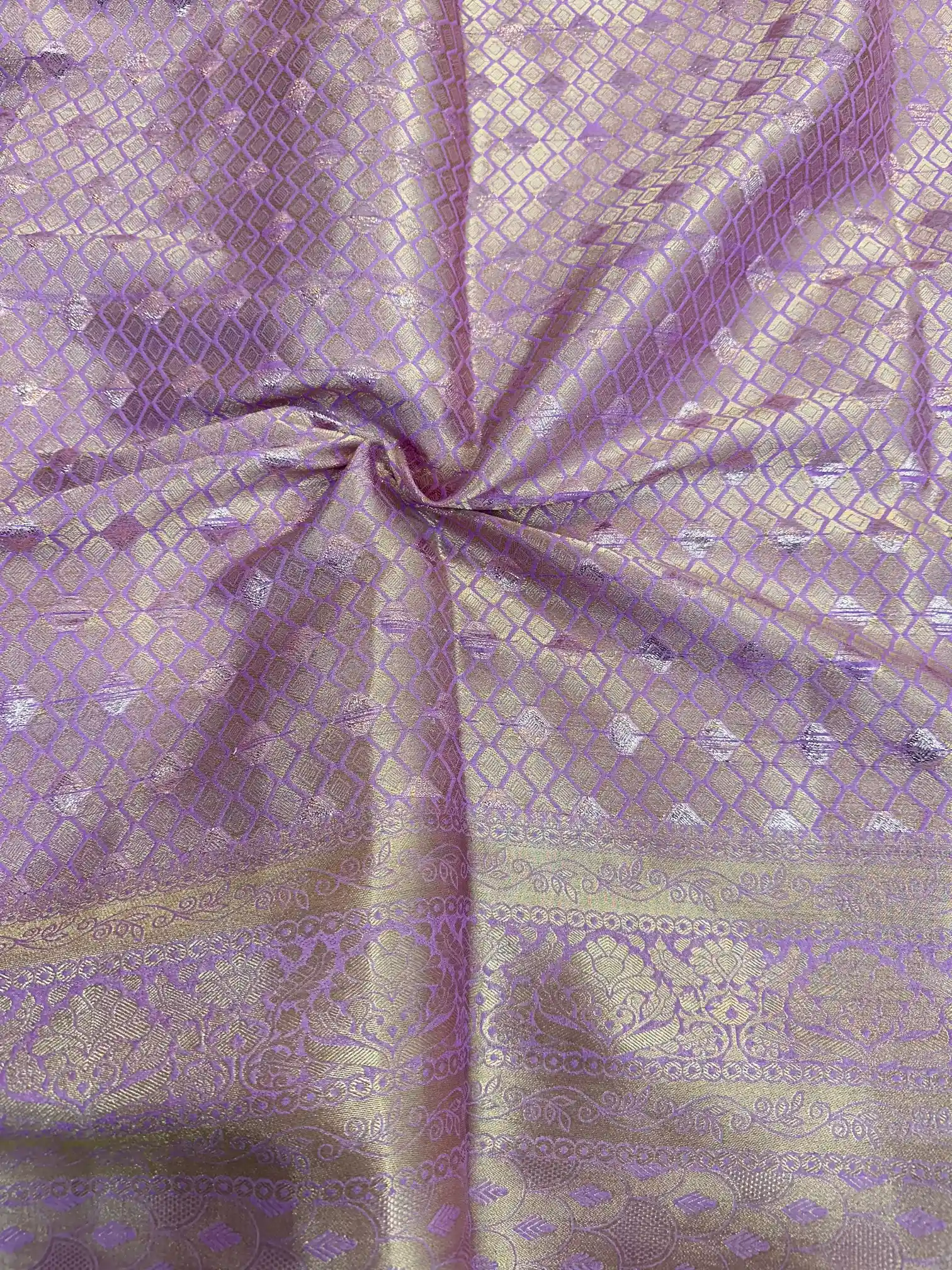 Light Lavender Chiniya Silk Lace Attached Banarasi Saree - Image 4