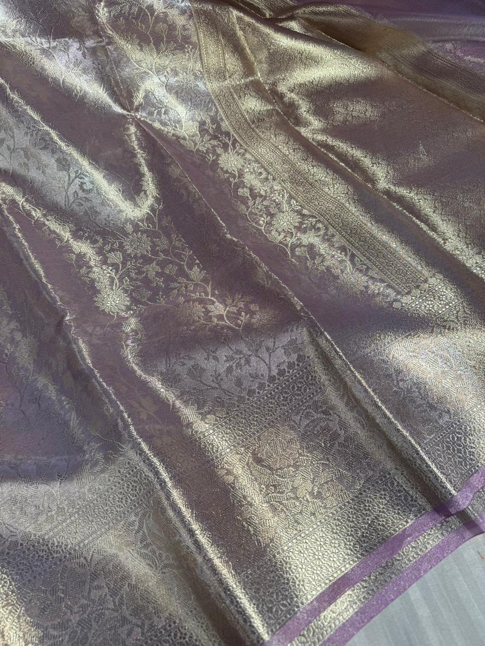 Light Lavender Kanjivaram Bridal Tissue Silk Saree with Rich pallu and blouse - Image 2