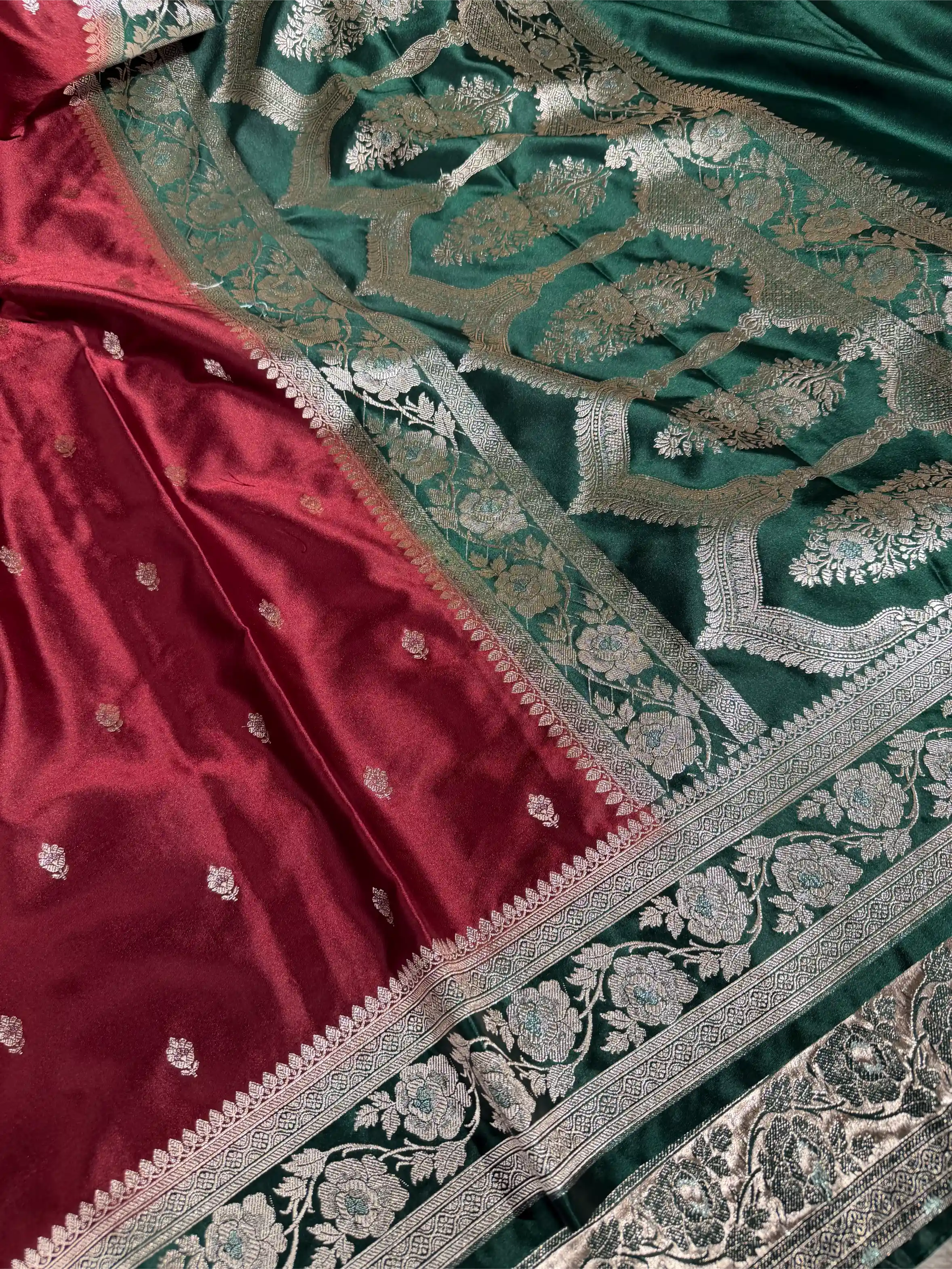 Light Maroon Mashru Katan Silk Eccentric Buti Banarasi Saree - Image 3