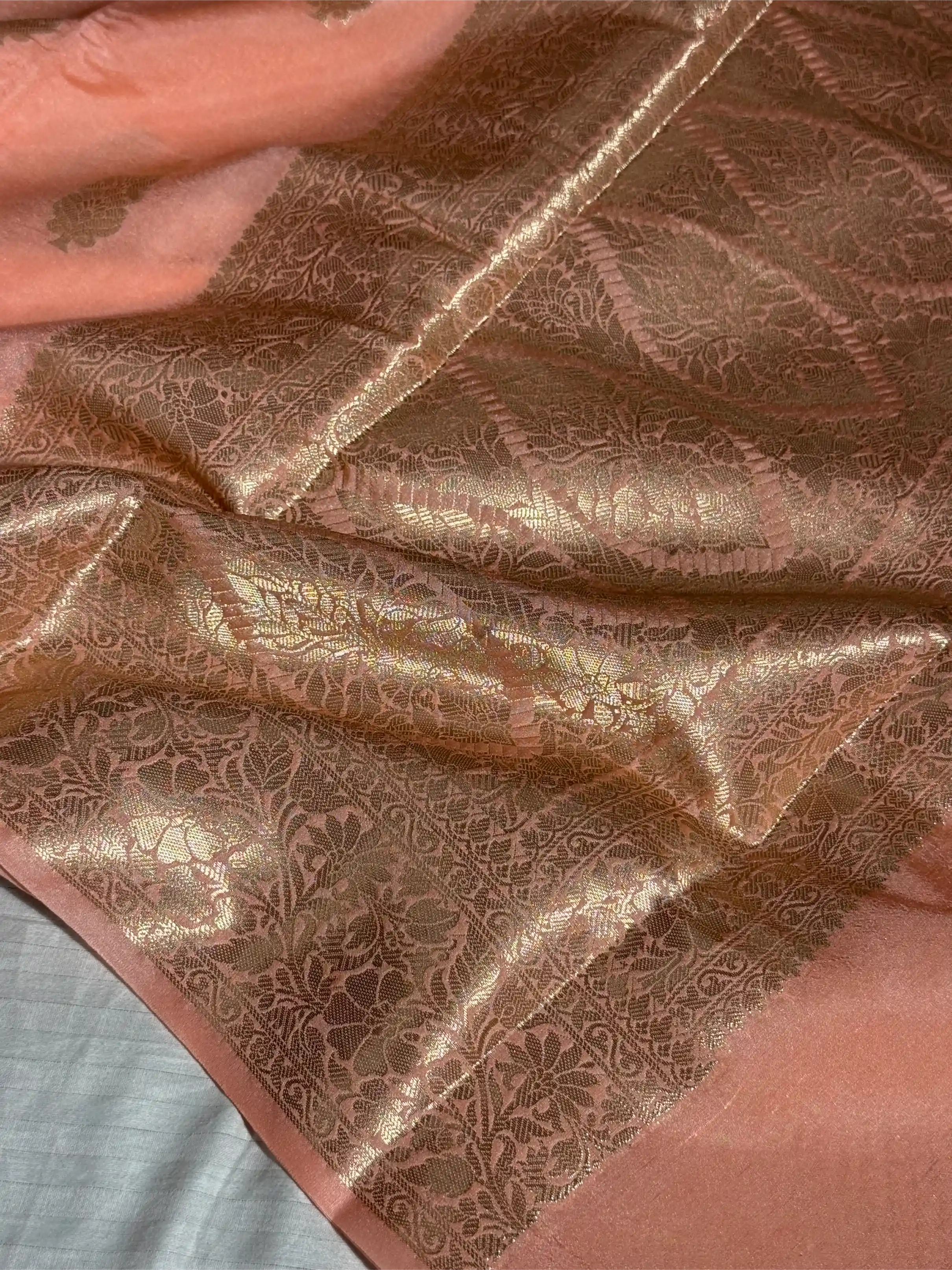 Light Peach Chiniya Silk Traditional Banarasi Saree - Image 4