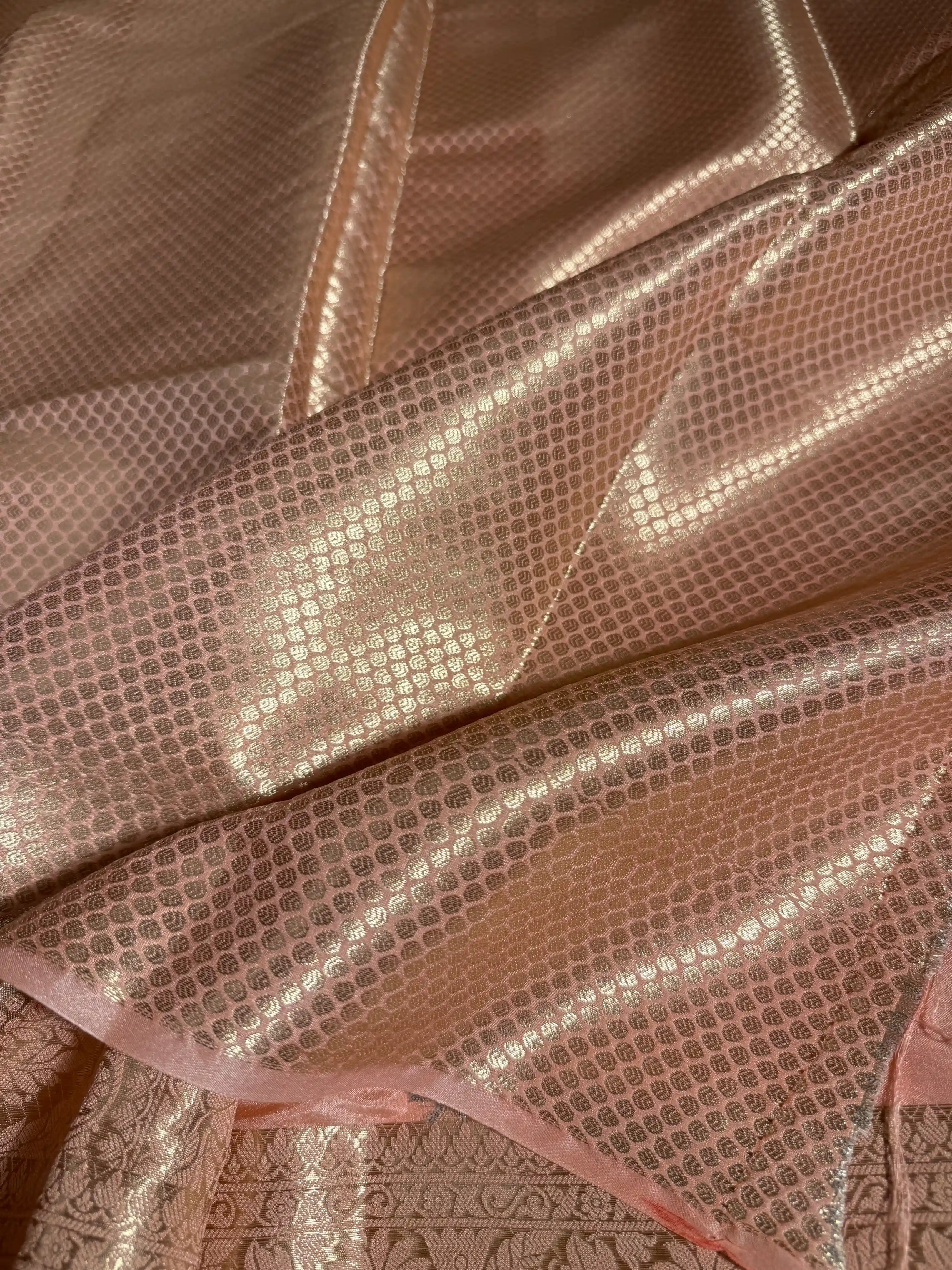 Light Peach Chiniya Silk Traditional Banarasi Saree - Image 5