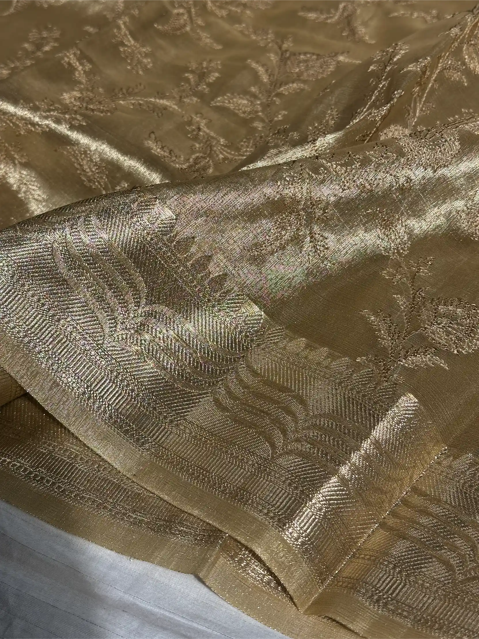 Light Tussar Gold Tissue Silk Chikankari Embroidery Work Banarasi Saree - Image 2