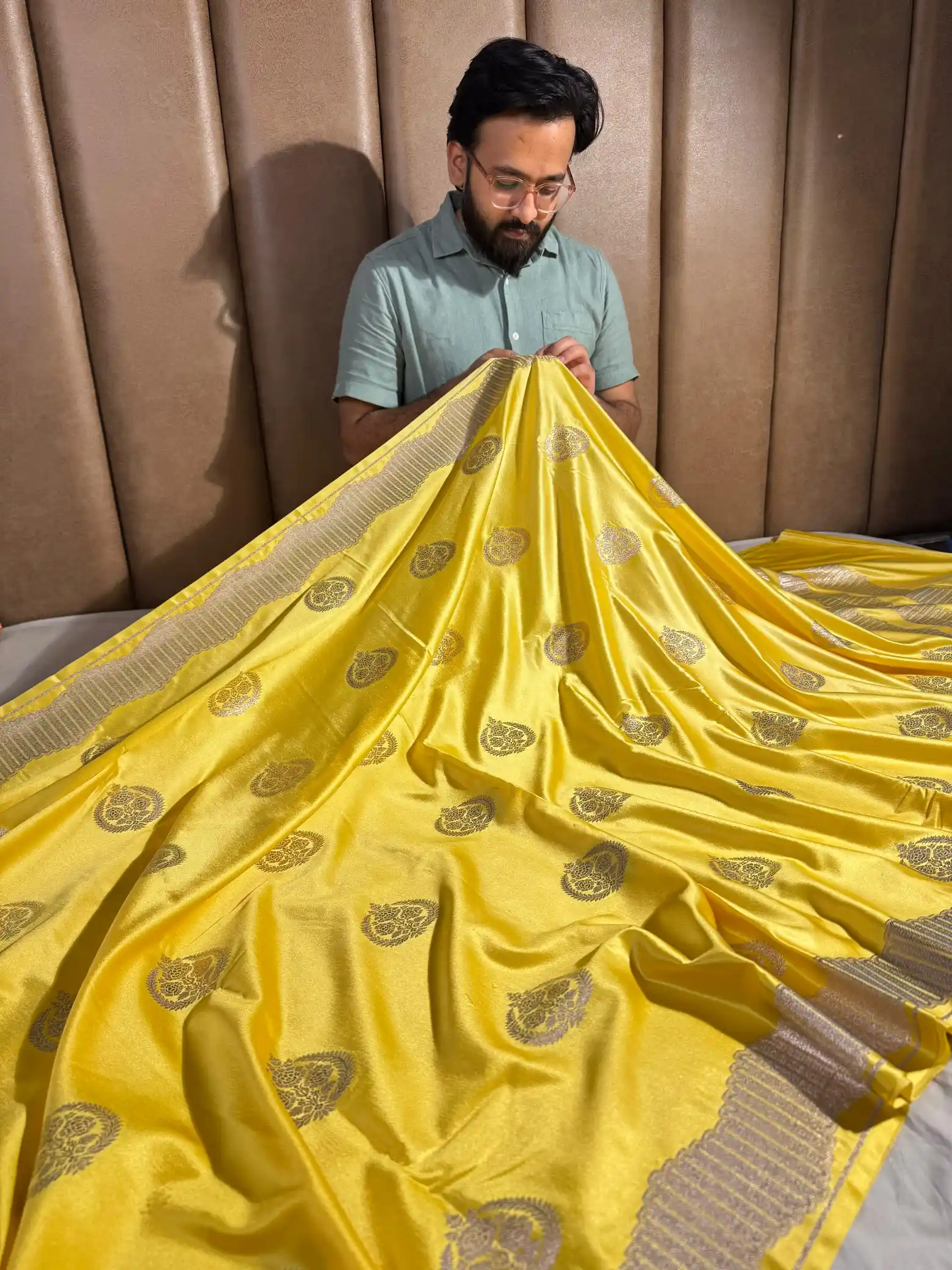 Light Yellow Banarasi Mashru Katan Silk Saree with Rich Pallu and Blouse - Image 3