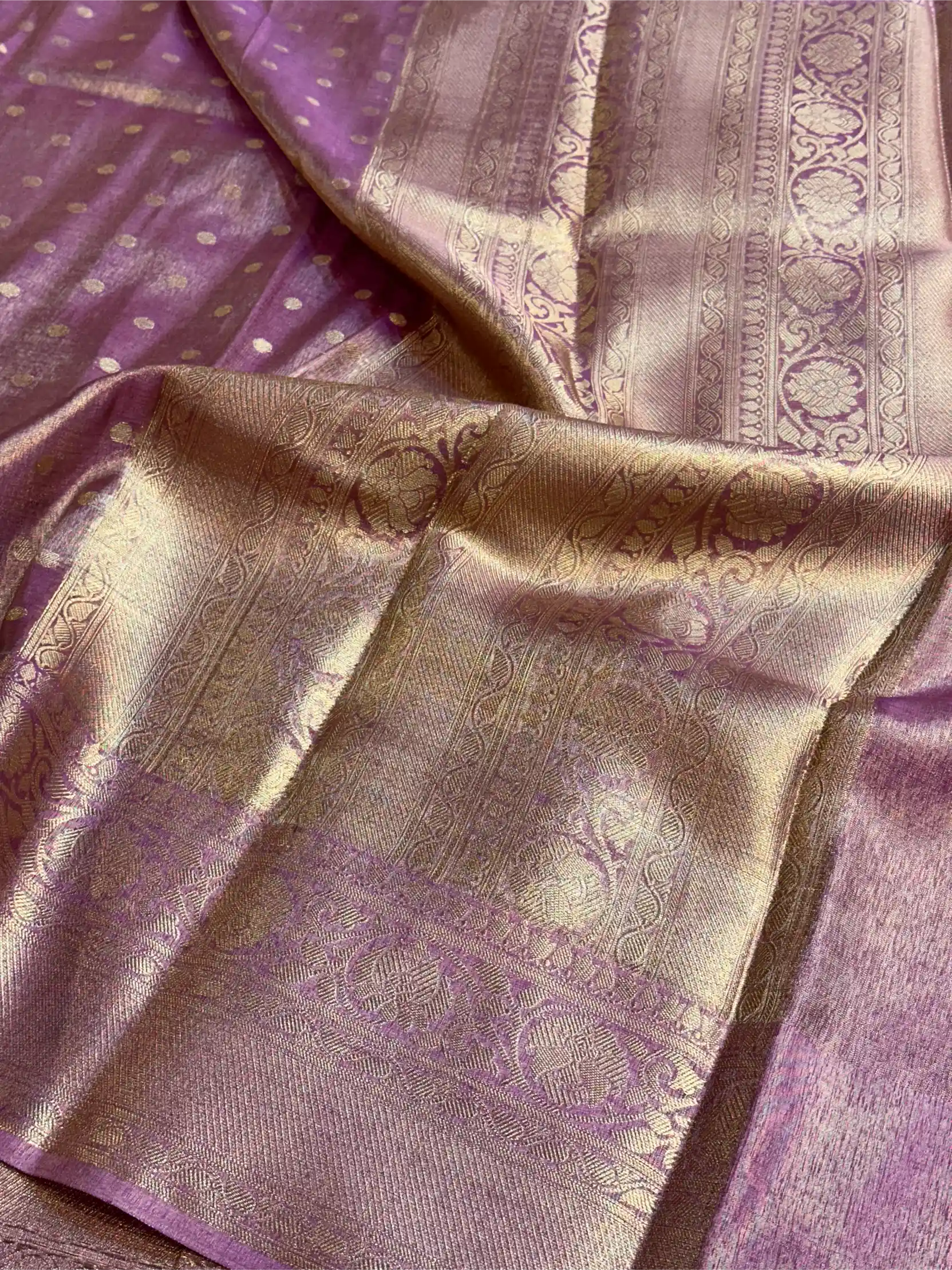 Lilac Pink Breathable Soft Tissue Silk Banarasi Saree - Image 5