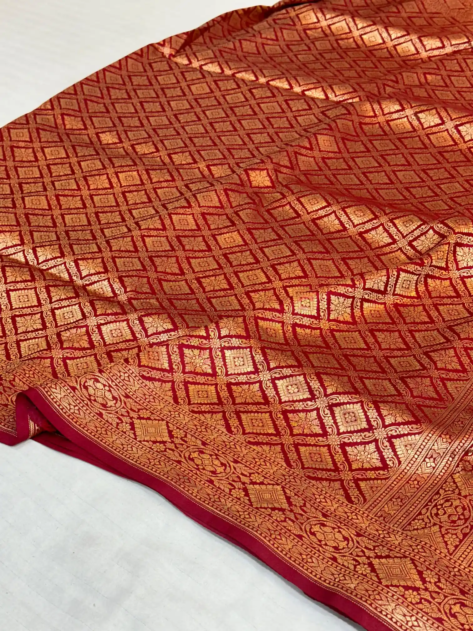 Maroon shade brocade weave pure katan silk saree - Image 2