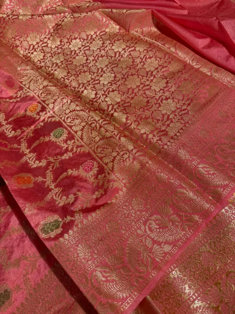 Mauve pink floral Meenakari warm silk Banarasi saree - Image 2