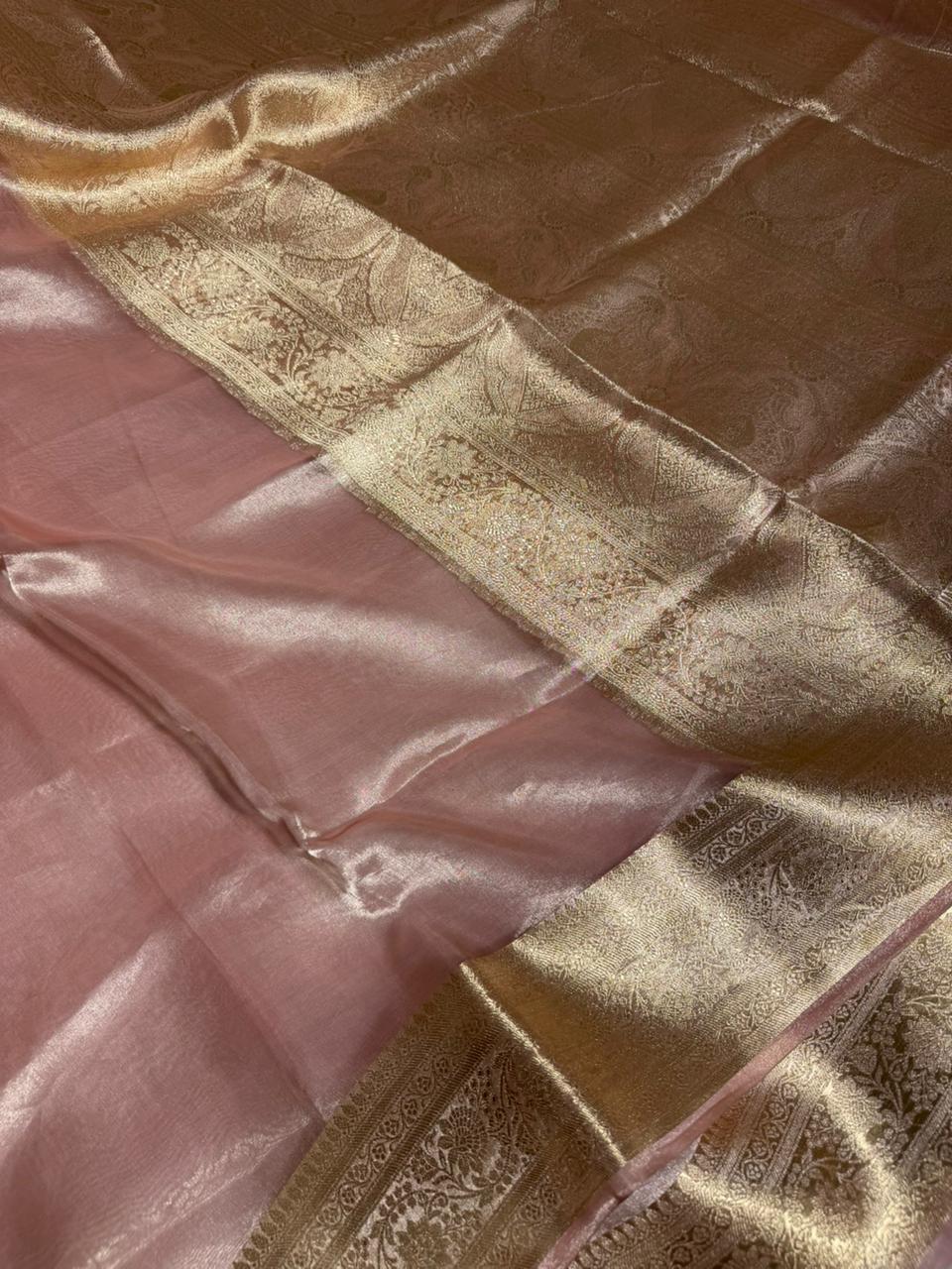 Mauve Pink Pure Tissue Silk Traditional Banarasi Saree - Image 2