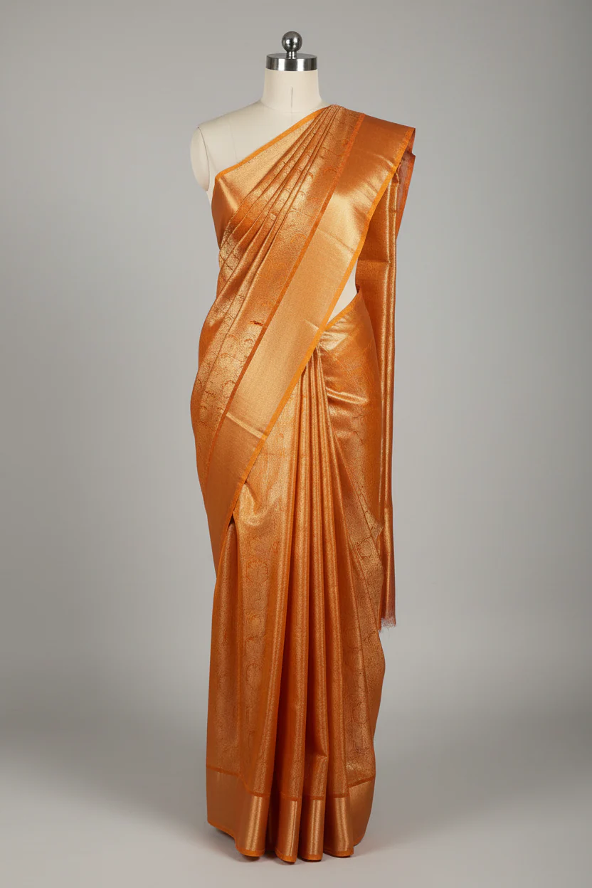 Metallic Brange Bridal Kanjivaram Tissue Silk Saree