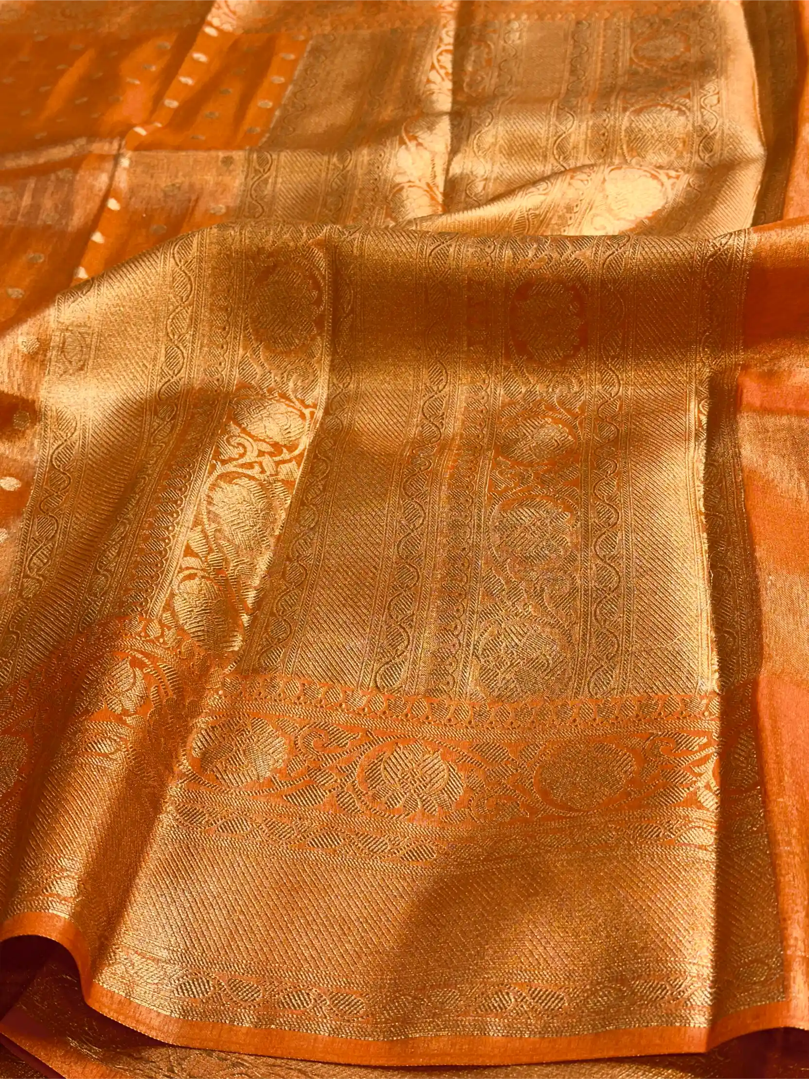 Metallic Orange Breathable Soft Tissue Silk Banarasi Saree - Image 5
