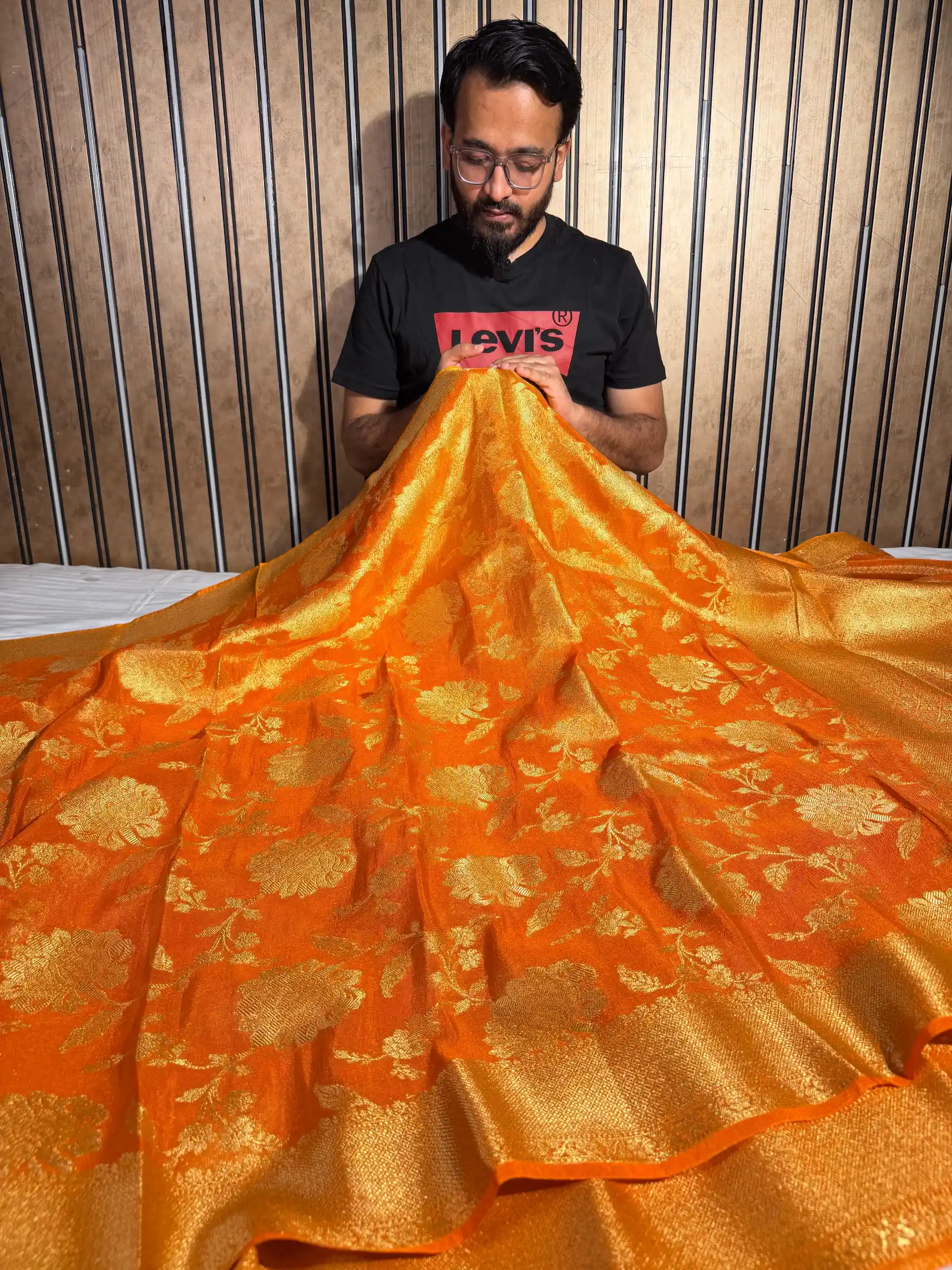 Metallic Orange Breathable Tissue Silk Banarasi Saree