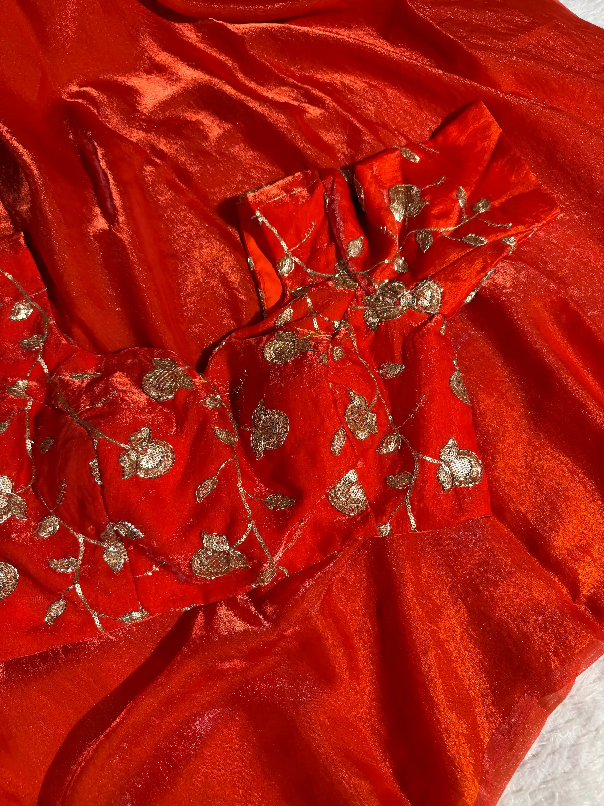 Metallic Orange Breathable Tissue Silk Designer Banarasi Saree - Image 2