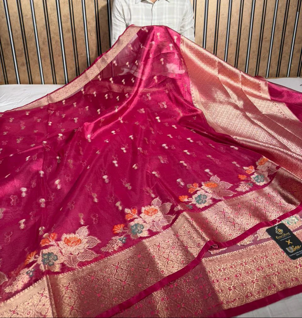 Metallic Rani Soft Tissue Silk Meenakari Banarasi Saree